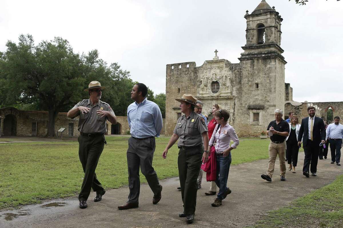 U.S. Rep. Will Hurd, R-Helotes, tour Mission San Jose with Park Chief of Maintenance David Vekasy and Superintendent Mardi Arce, Thursday, June 1, 2017. Hurd is one of the sponsors of the National Park Service Legacy Act, which aims is to "jumpstart overdue maintenance," at national parks, including the Mission system in San Antonio.