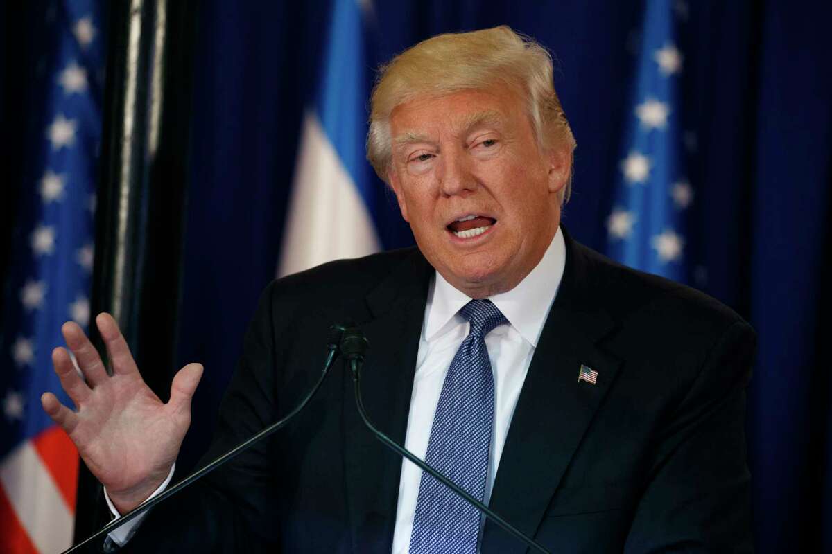 FILE - In this May 22, 2017 file photo, President Donald Trump speaks in Jerusalem. Stepping back from a campaign promise, President Donald Trump, Thursday, June 1, 2017, decided not to move the U.S. embassy in Israel to Jerusalem, at least for the next six months. The White House described TrumpÂs waiver as a move to improve chances for an Israeli-Palestinian peace deal, but the relocation also risked igniting tensions across the Middle East. (AP Photo/Evan Vucci, File)