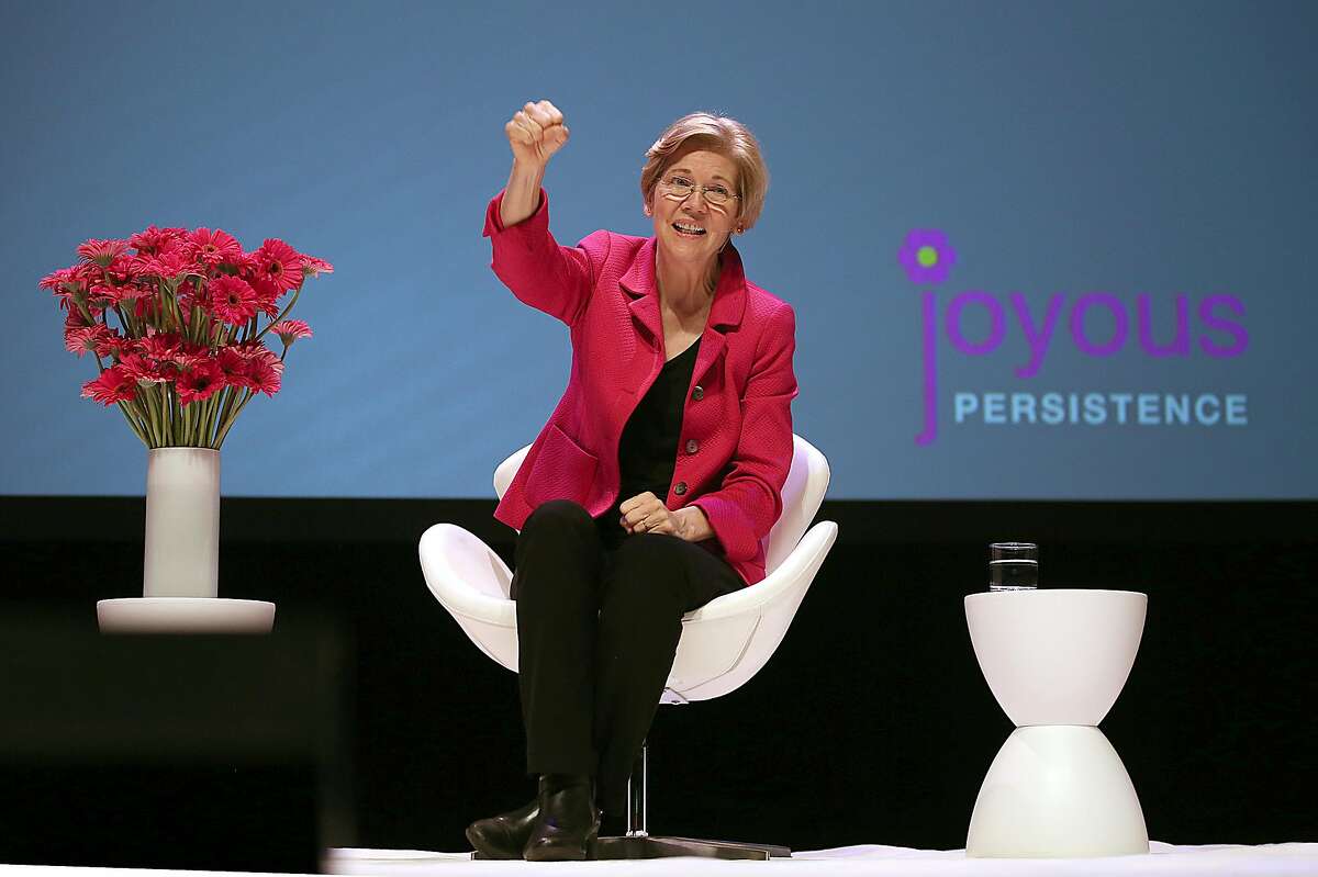 U.S. Senator Elizabeth Warren from Massachusetts speaks at Susie Buell's Joyous Persistence at the Palace of Fine Arts theater on Thursday, June 1, 2017, in San Francisco, Calif.
