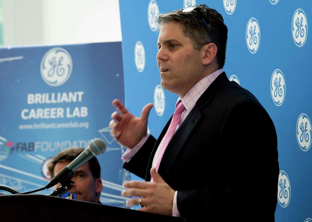 Then Schenectady school superintendent Larry Springs speaks at the unveiling of the GE Brilliant Career Lab at the Schenectady Hi Thursday June 1, 2017 in Schenectady, N.Y. Spring had filed a notice of claim that he would sue the district for millions after he resigned in 2020 following sexual harassment allegations.  But his attorney told the Times Union in April 2022 Spring does not plan to file a formal lawsuit. (Skip Dickstein/Times Union)