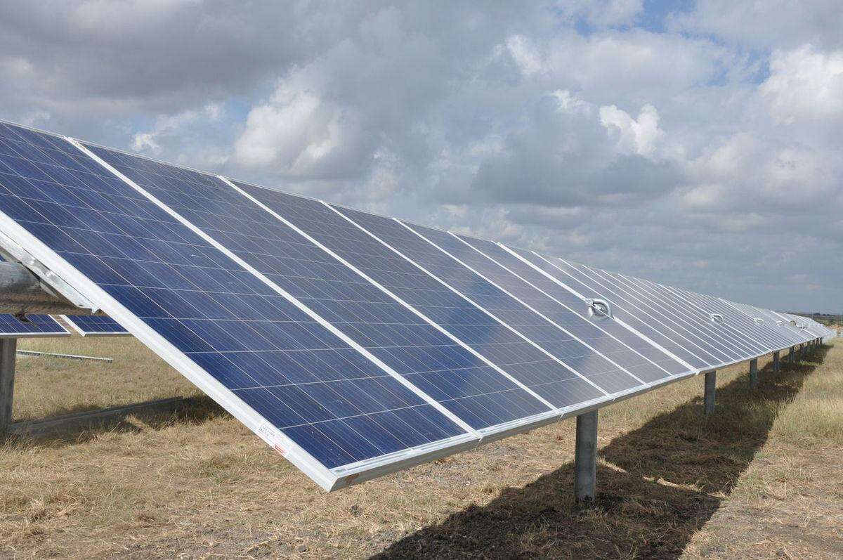 These single-axis solar panels are part of a 15-megawatt solar array on Fort Hood. The goal of this solar installation and power bought from a 50-megawatt wind farm are to provide more energy security for the sprawling military installation.