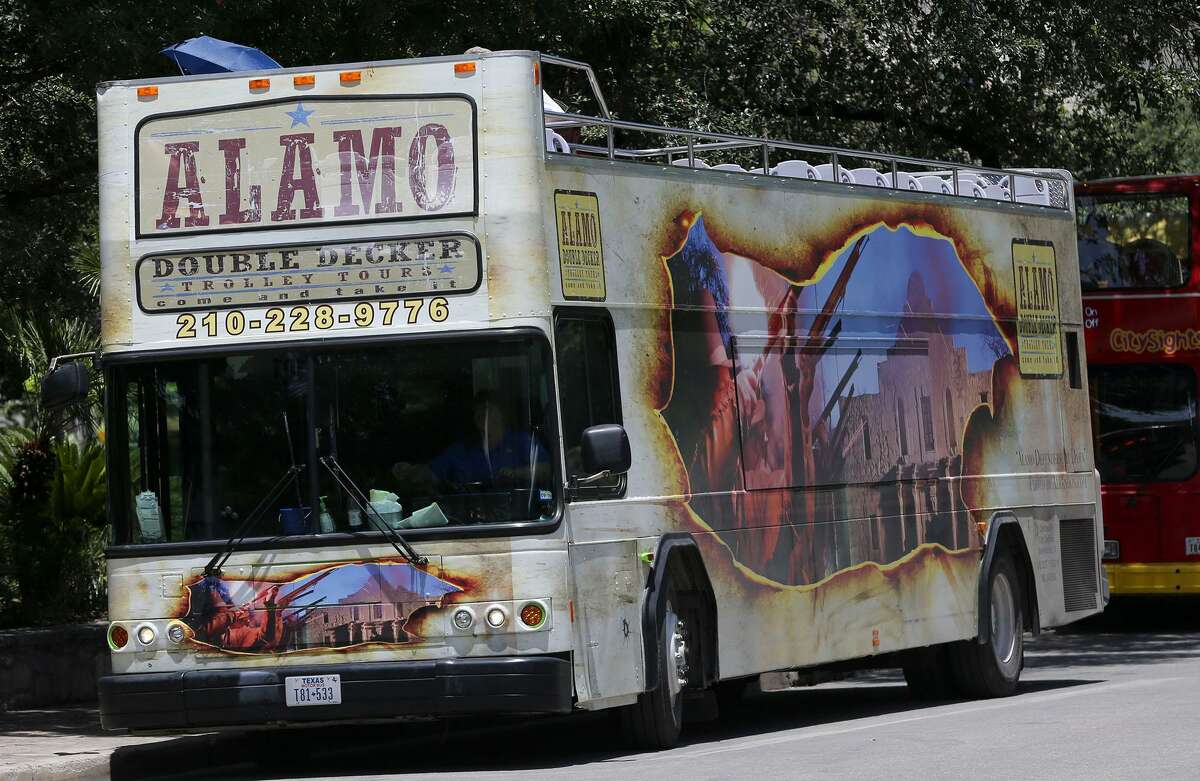 A trolley and three motor coach buses were auctioned off by Bexar County. City Tours also operates double-decker buses.