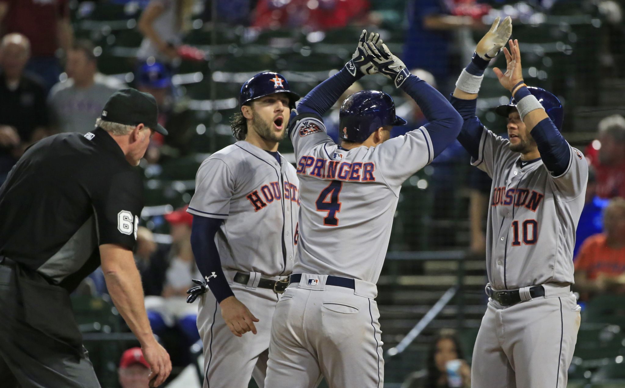 JUN 02, 2017: Houston Astros first baseman Yuli Gurriel #10 during an MLB  game between the Houston Astros and the Texas Rangers at Globe Life Park in  Arlington, TX Houston defeated Texas