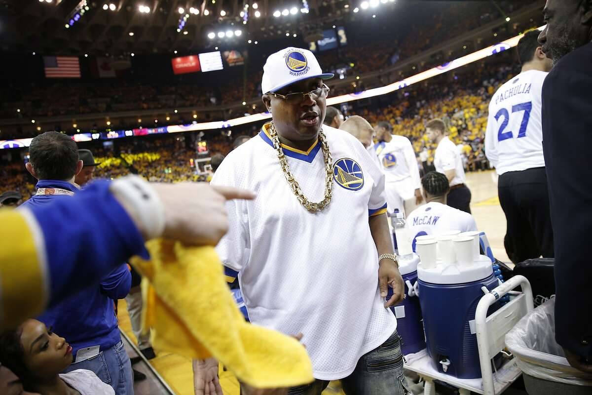 Rapper E-40 is in attendance for Game 2 of the NBA Finals between the Golden State Warriors and the Cleveland Cavaliers on Sunday, June 4, 2017, at Oracle Arena in Oakland, Calif.