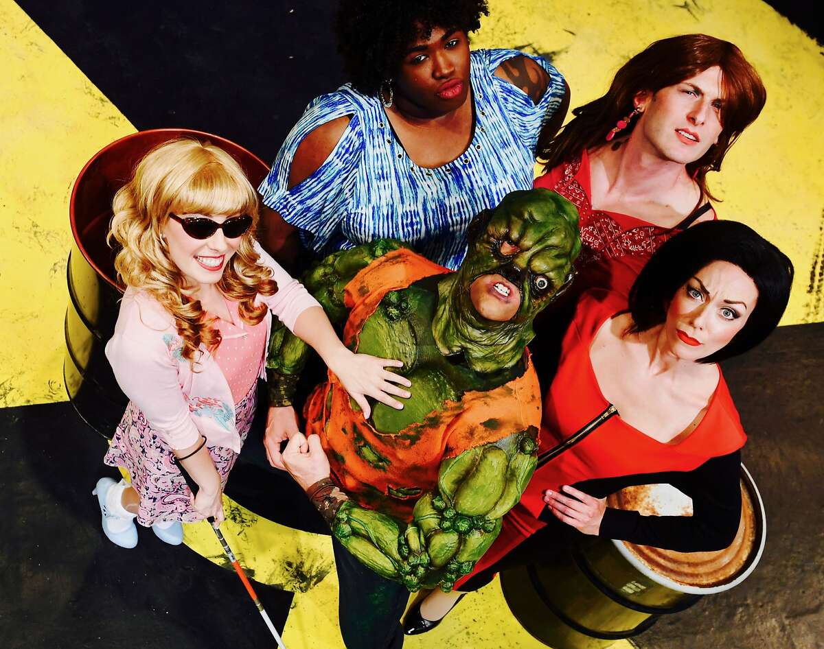 Clockwise from left: Courtney Hatcher, Brandon Noel Thomas, Joshua Marx, Allison F. Rich and Will Springhorn Jr. in San Jose Stage Company's "The Toxic Avenger."