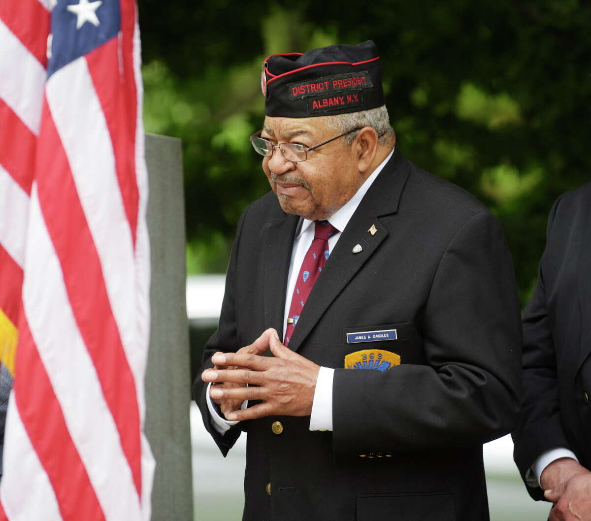 James Dandles, the district president of the 369th Veterans Association (Henry Johnson?•s Regiment) was awarded the first Henry Johnson Award for Distinguished Community Service at an event to mark the first annual Henry Johnson Day on Monday, June 5, 2017, in Albany, N.Y. A replica Medal of Honor has also been added to the Henry Johnson Statue, which was unveiled on Monday. (Paul Buckowski / Times Union)