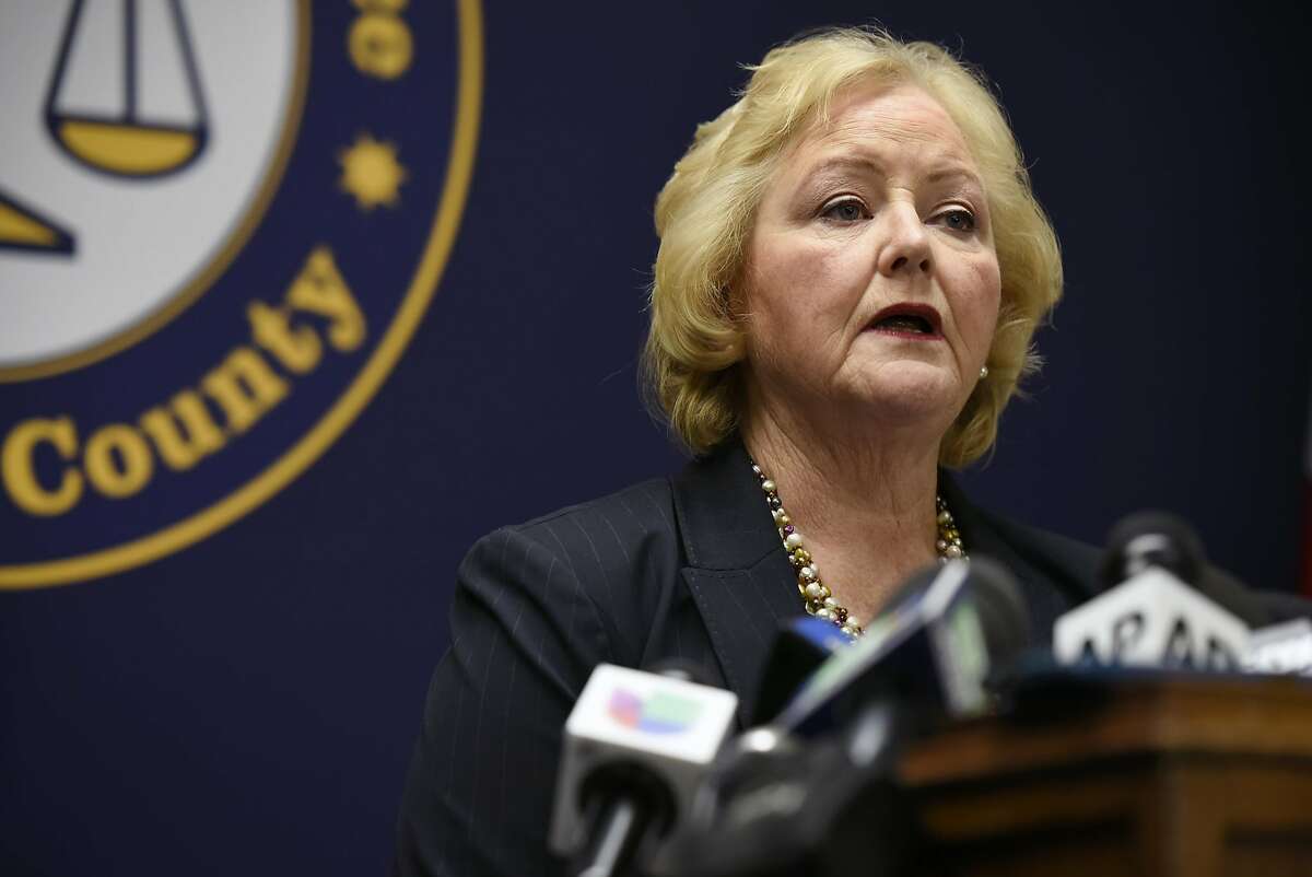 Alameda County District Attorney Nancy O’Malley, photographed during a June 2017 press conference announcing criminal charges in the Ghost Ship fire, said Tuesday she won’t be running for re-election in 2022.