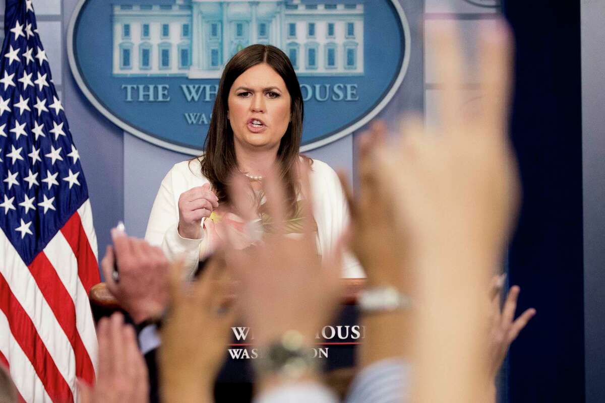 White House deputy press secretary Sarah Huckabee Sanders addressed the travel ban and other topics at the White House on Monday.