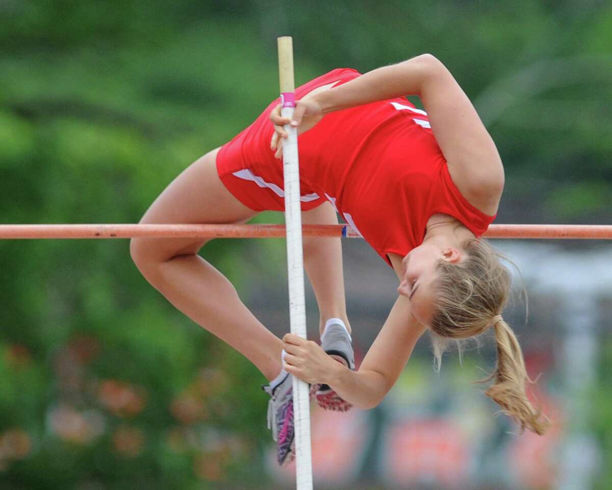 Greenwich’s Lia Zavattaro finished second in the pole vault Monday at the State Open with a leap of 11-06.
