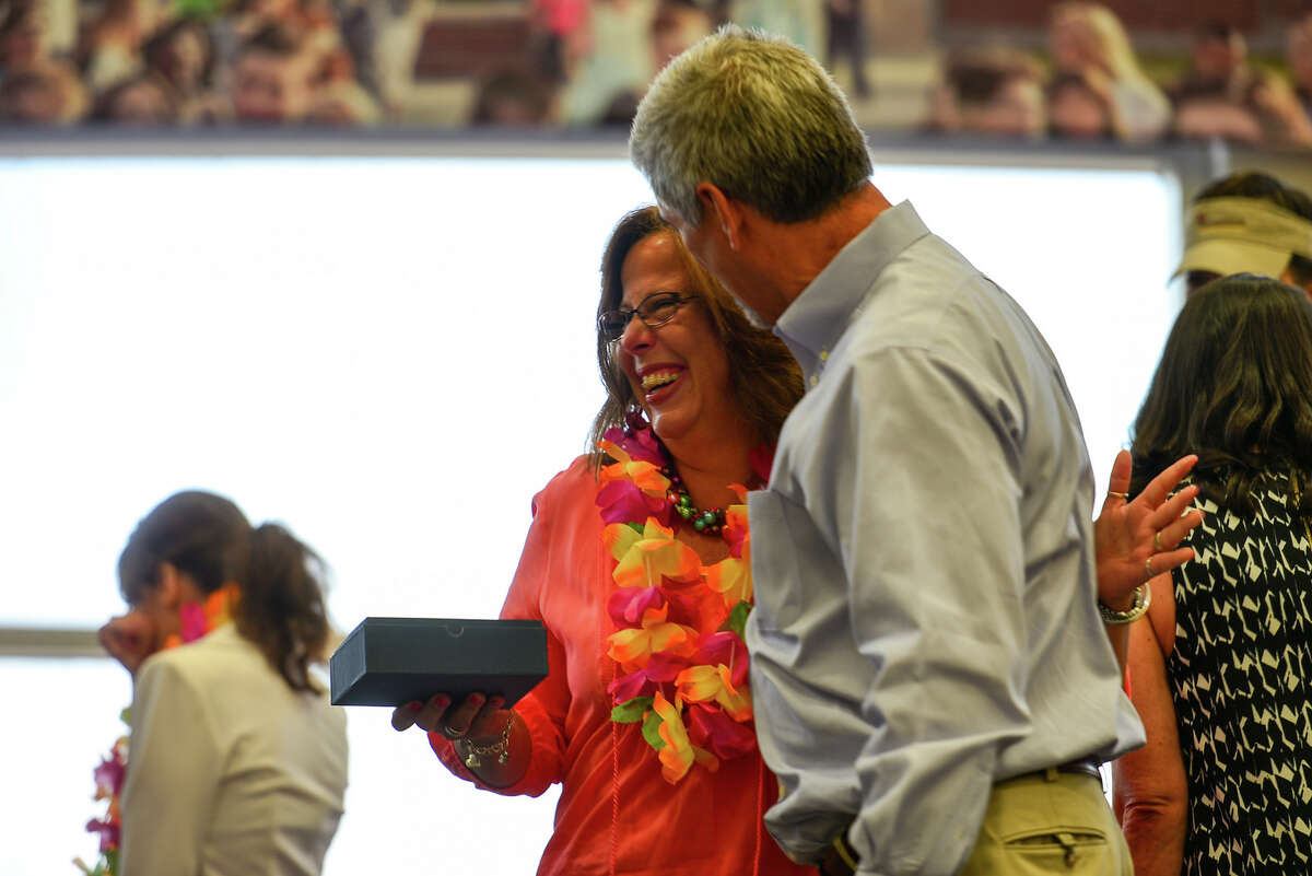 Magnolia ISD named Jackie Hobbs, left and pictured here with MISD Superintendent Dr. Todd Stephens, from Magnolia Elementary its 2017 Paraprofessional of the Year May 18 at Magnolia High School.