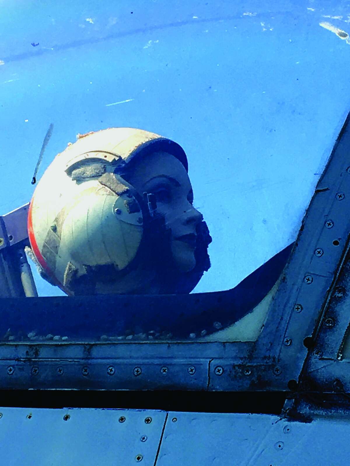 Mabel, the display pilot in the U.S. Navy A7 Corsair on display at Edwardsville Township Community Park, has kept watch over Township Park for more than 25 years. She is still missing.