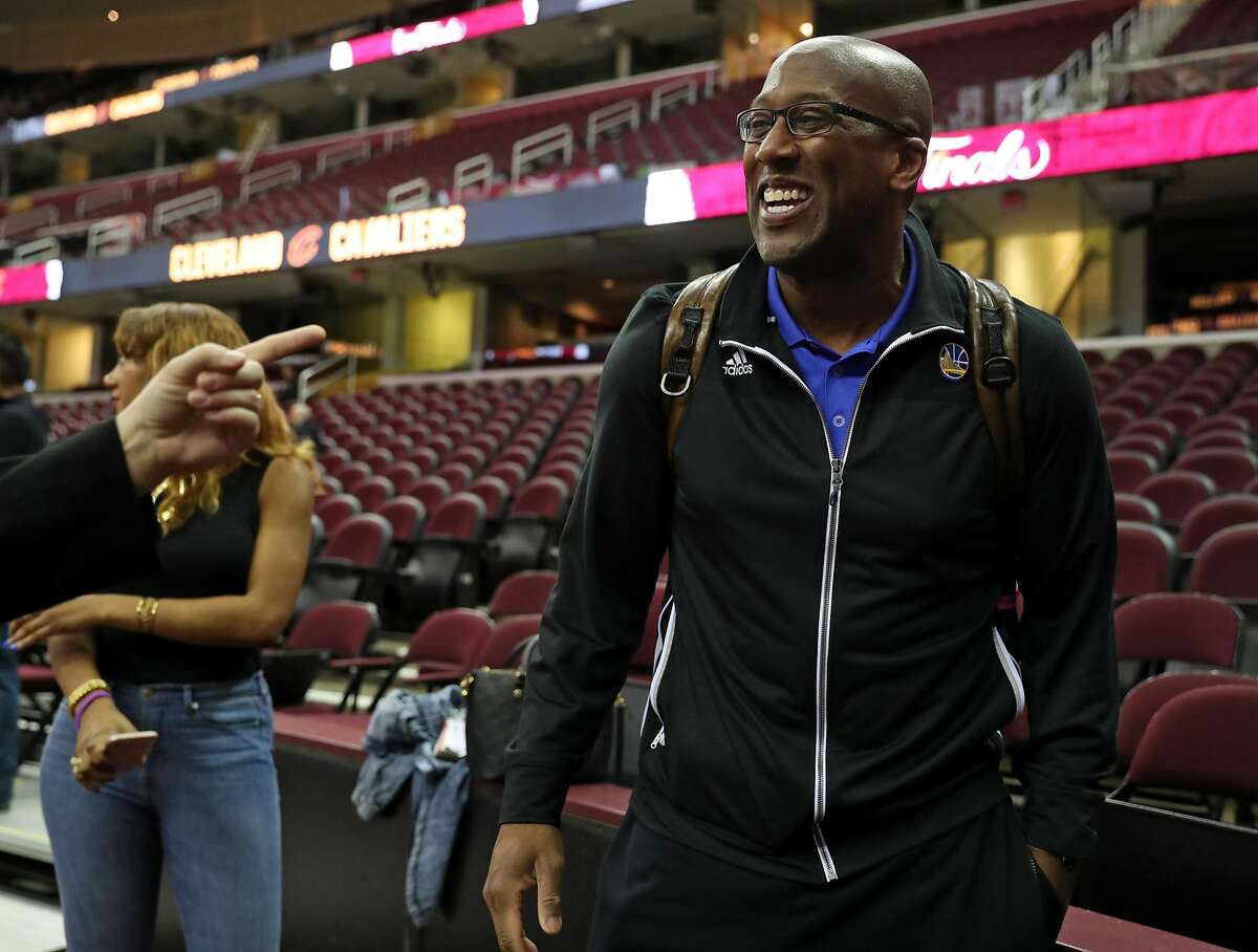 Golden State Warriors' assistant coach Mike Brown jokes around before practice at Quicken Loans Arena in Cleveland, Ohio, on Tuesday, June 6, 2017.