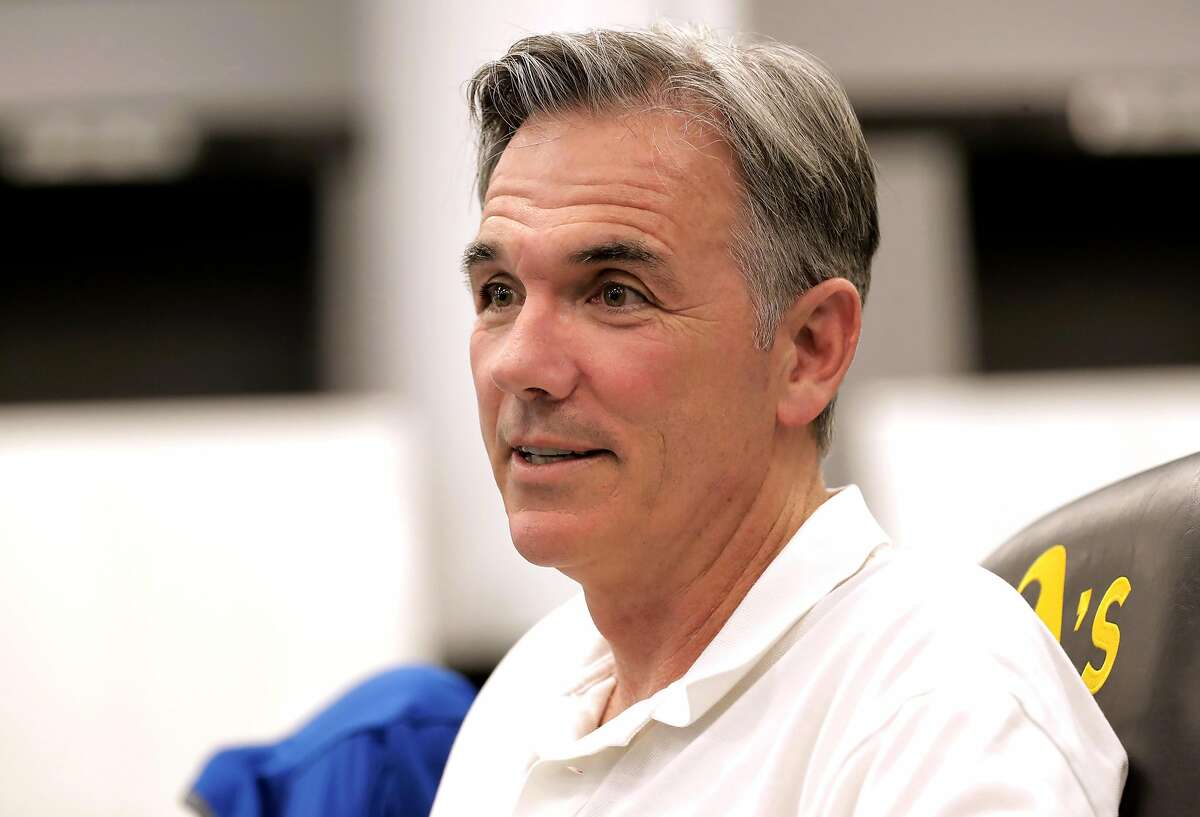 Oakland Athletics' vice president of baseball operations, Billy Beane prepares for the upcoming baseball draft as front office personnel and scouts gather in the war room to look over players, at the Oakland Coliseum on Tuesday June 6, 2017.