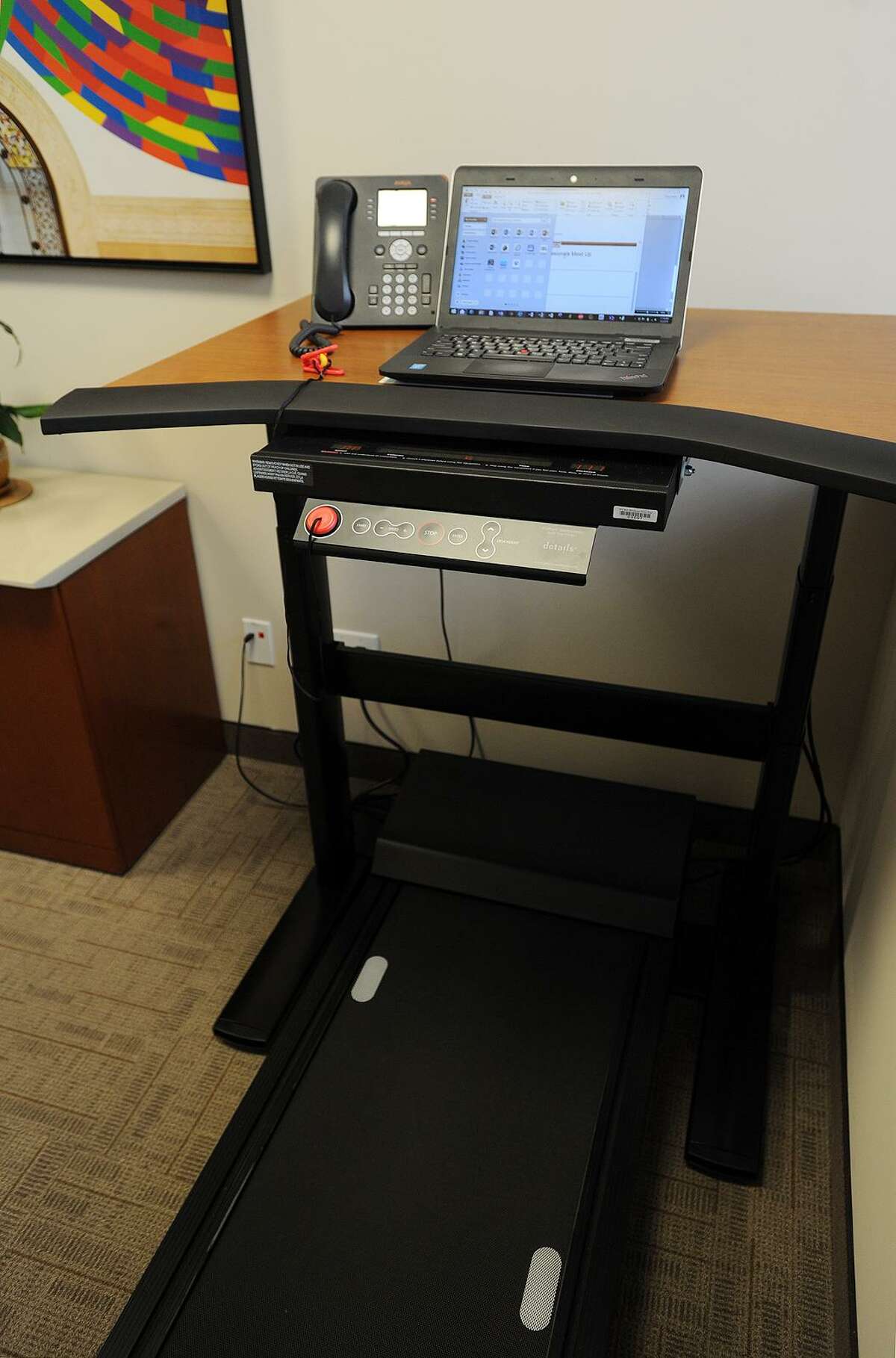 The Steelcase Walking Desk available for use by clients at Symphony Workplaces at 55 Greens Farms Road in Westport, Conn.