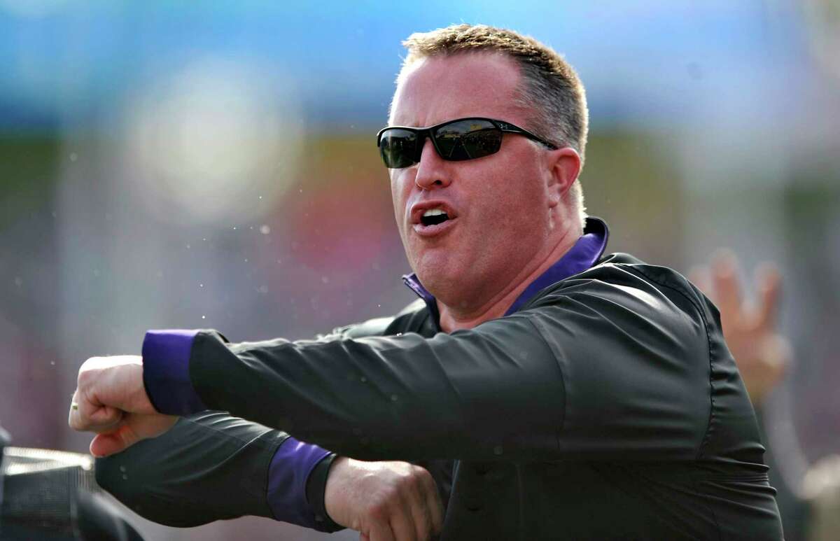 FILE - In this Saturday, Oct. 22, 2016, file photo, Northwestern head coach Pat Fitzgerald yells to his players during the second quarter of an NCAA college football game against Indiana in Evanston, Ill. One of the greatest players in Northwestern history and a local guy to boot, Fitzgerald has become synonymous with success at a program that has had very little when he has not been involved. (AP Photo/Paul Beaty, File)