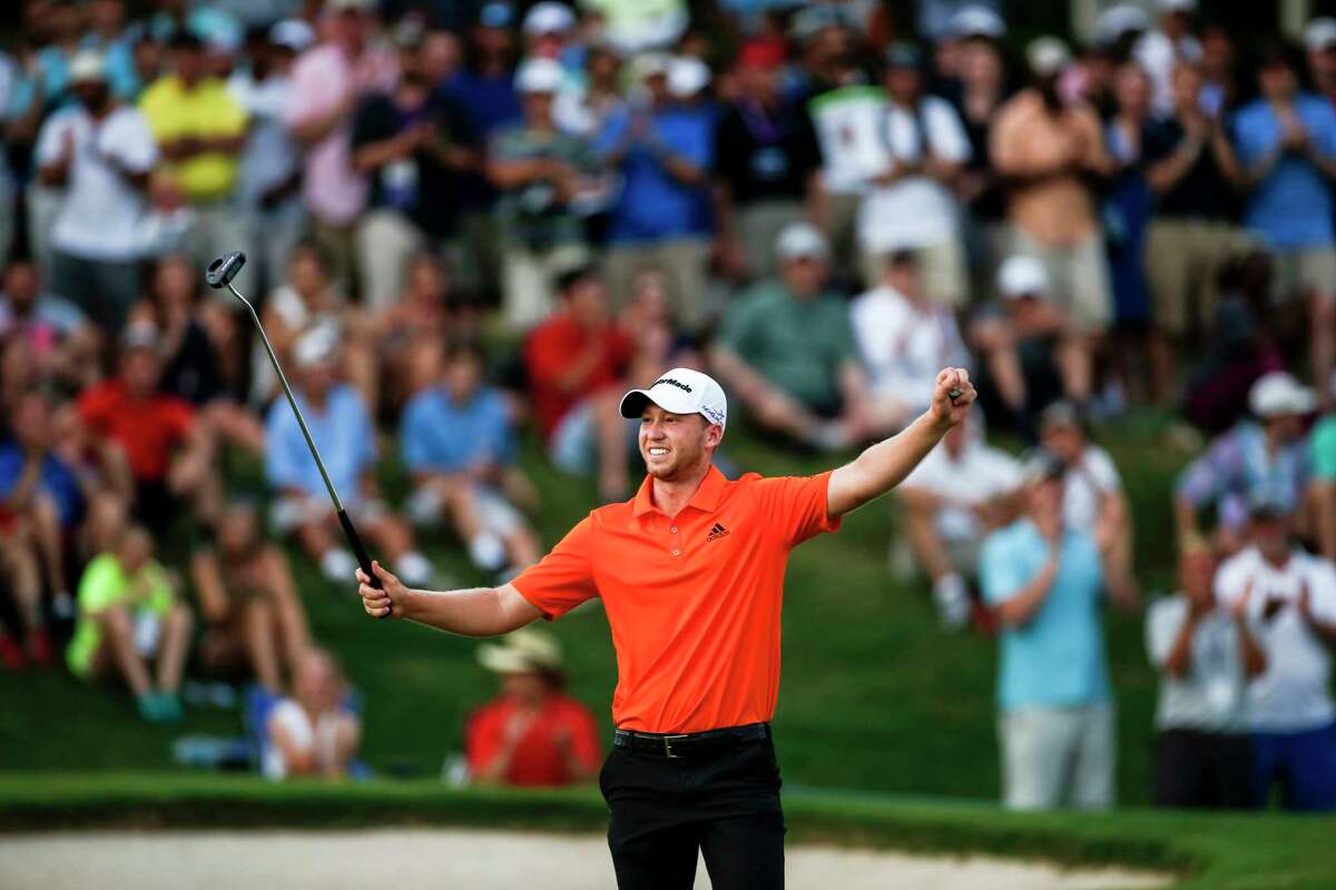 FILE - In this June 12, 2016, file photo, Daniel Berger celebrates after winning the FedEx St. Jude Classic golf tournament, in Memphis, Tenn. Berger is back looking to defend his first and only PGA Tour title at the St. Jude Classic. (Brad Vest/The Commercial Appeal via AP, File)