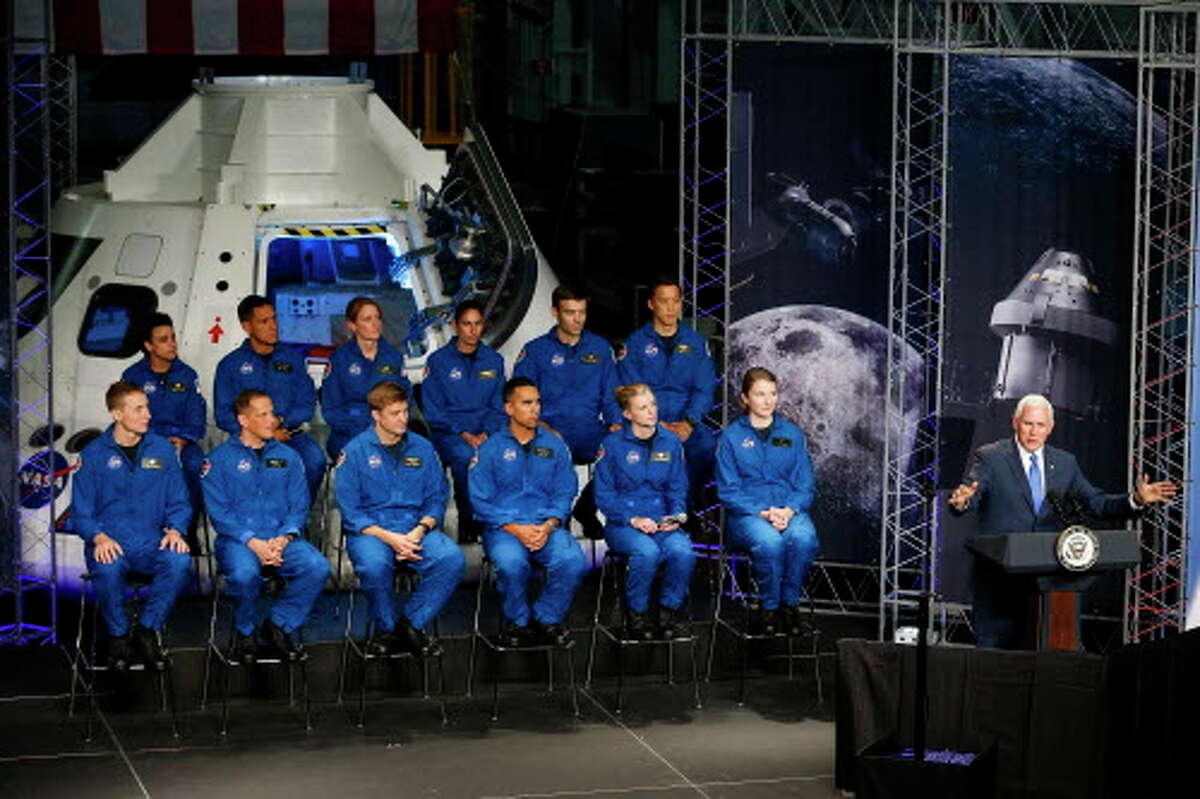 United States Vice President Mike Pence welcomes in a new class of astronauts at the Johnson Space Center Wednesday, June 7, 2017 in Houston.