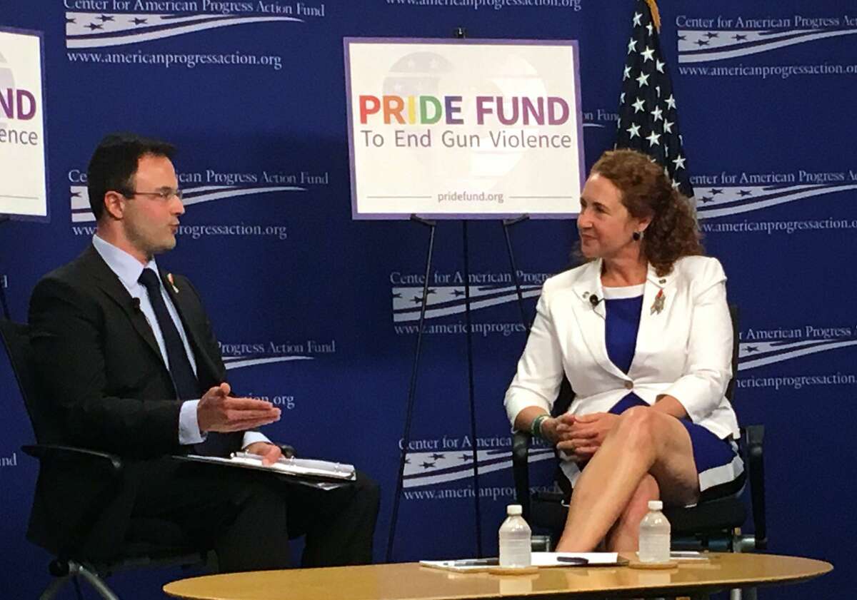 Pride Fund Executive Director Jason Lindsay and Rep. Elizabeth Esty, D-Conn., talk about the importance of mobilizing the LGBTQ community and preventing gun violence in Washington D.C. on Wednesday, June 7, 2017.