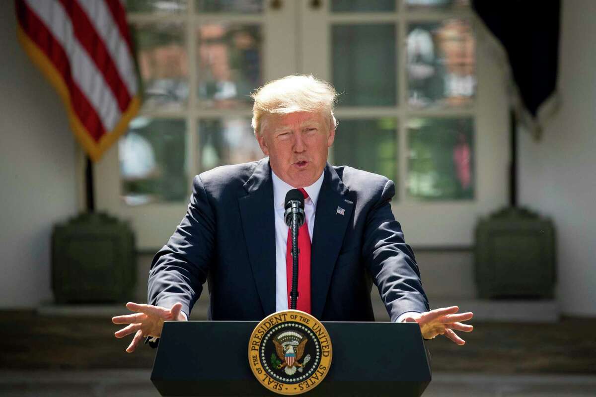 President Donald Trump speaks about the U.S. role in the Paris climate change accord, Thursday, June 1, 2017, in the Rose Garden of the White House in Washington. (AP Photo/Andrew Harnik)