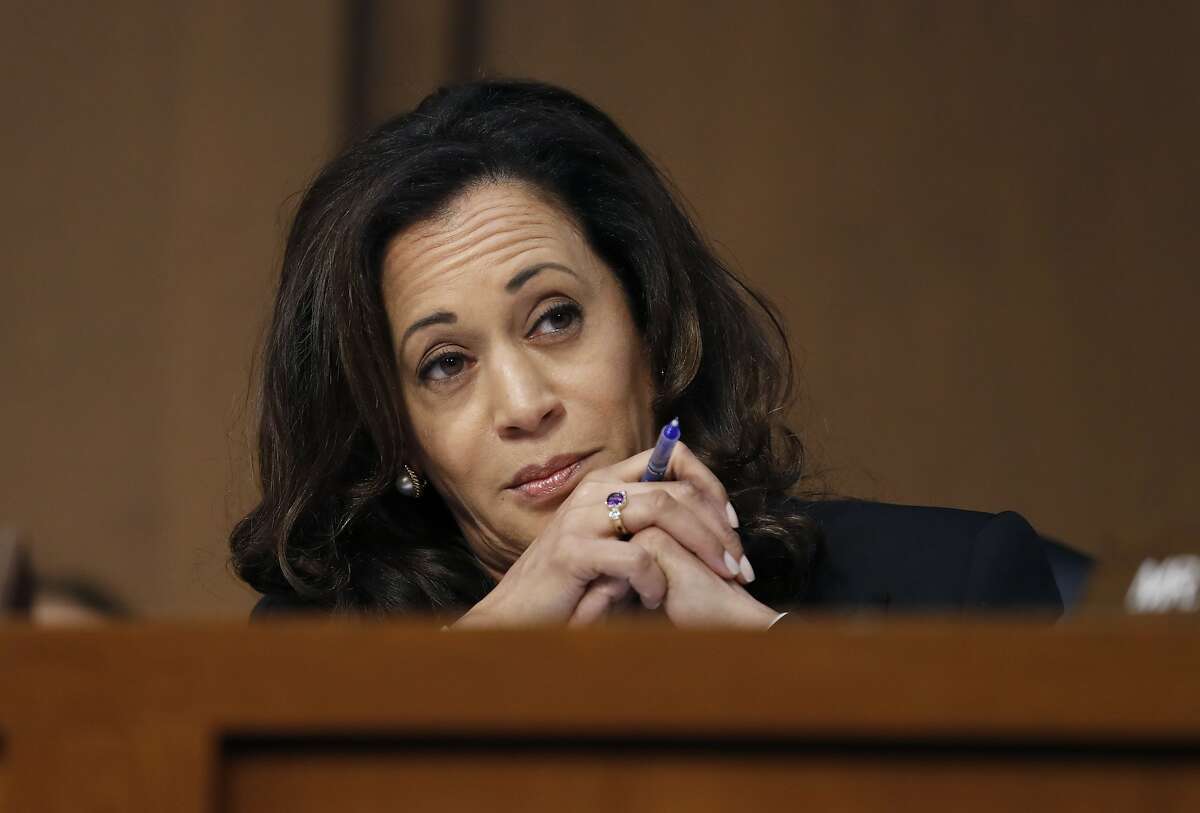 Sen. Kamala Harris, D-Calif., reacts during a Senate Intelligence Committee hearing about the Foreign Intelligence Surveillance Act, on Capitol Hill, Wednesday, June 7, 2017, in Washington. (AP Photo/Alex Brandon)