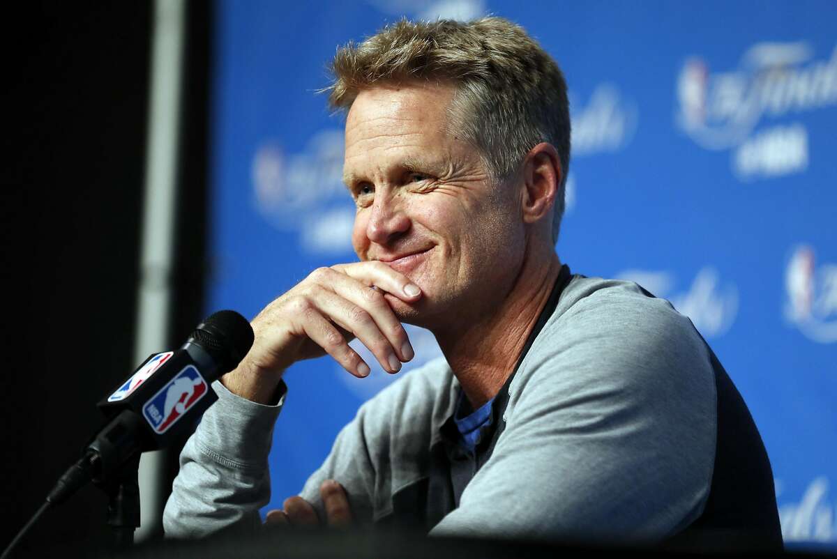 Golden State Warriors' head coach Steve Kerr during press availability on practice day during NBA Finals at Quicken Loans Arena in Cleveland, Ohio, on Thursday, June 8, 2017.