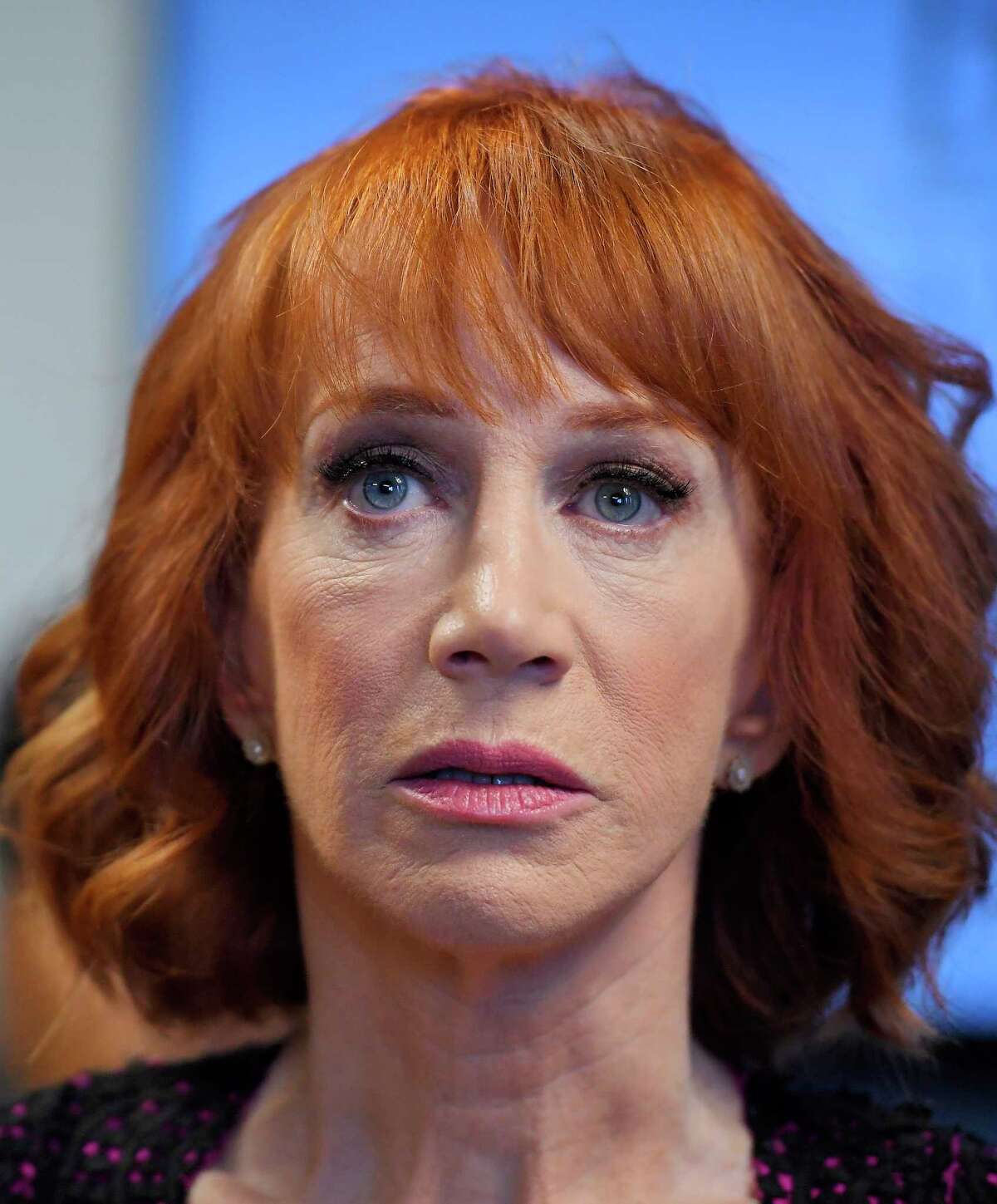 Comedian Kathy Griffin speaks during a news conference, Friday, June 2, 2017, in Los Angeles to discuss the backlash since Griffin released a photo and video of her displaying a likeness of President Donald Trump's severed head. (AP Photo/Mark J. Terrill)
