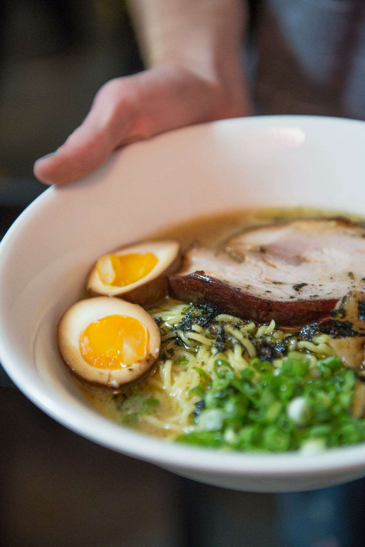 Ramen from a test kitchen/private party featuring Tenko Ramen. Tenko Ramen is one of the vendors going into The Bottling Department, the new food hall at The Pearl scheduled to open in July.