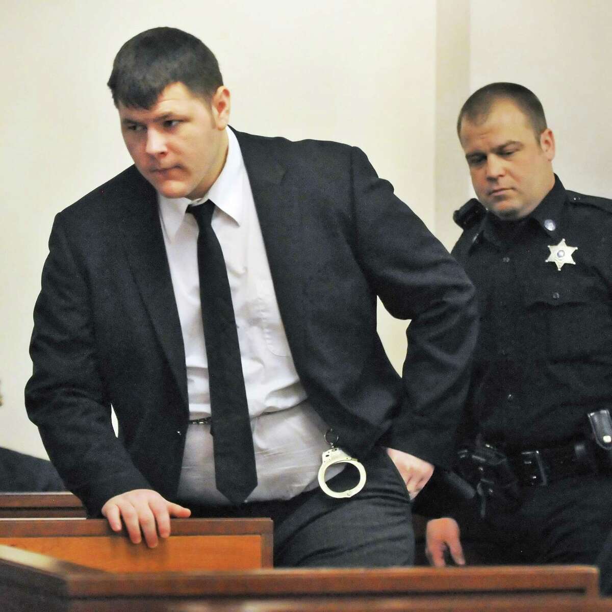 Matthew Slocum arrives for sentencing at the Washington County Court in Fort Edward N.Y., Friday March 30, 2012. Slocum was sentenced to 101 years to life in prison for killing his mother, stepfather and stepbrother inside their White Creek home last summer and setting the house on fire. (John Carl D'Annibale / Times Union archive)