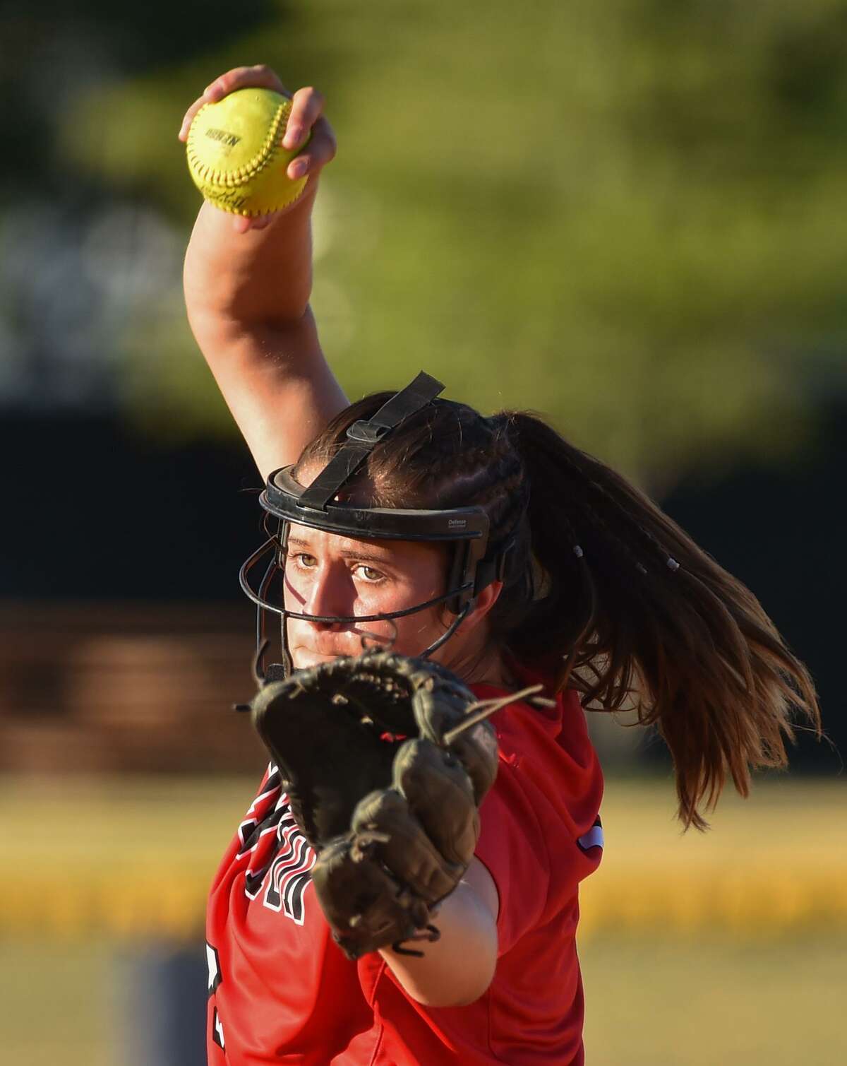 New Braunfels Canyon pitcher Brooke Vestal winds up during the Region IV-6A regional final series versus Brennan at St. Mary's University Thursday evening.