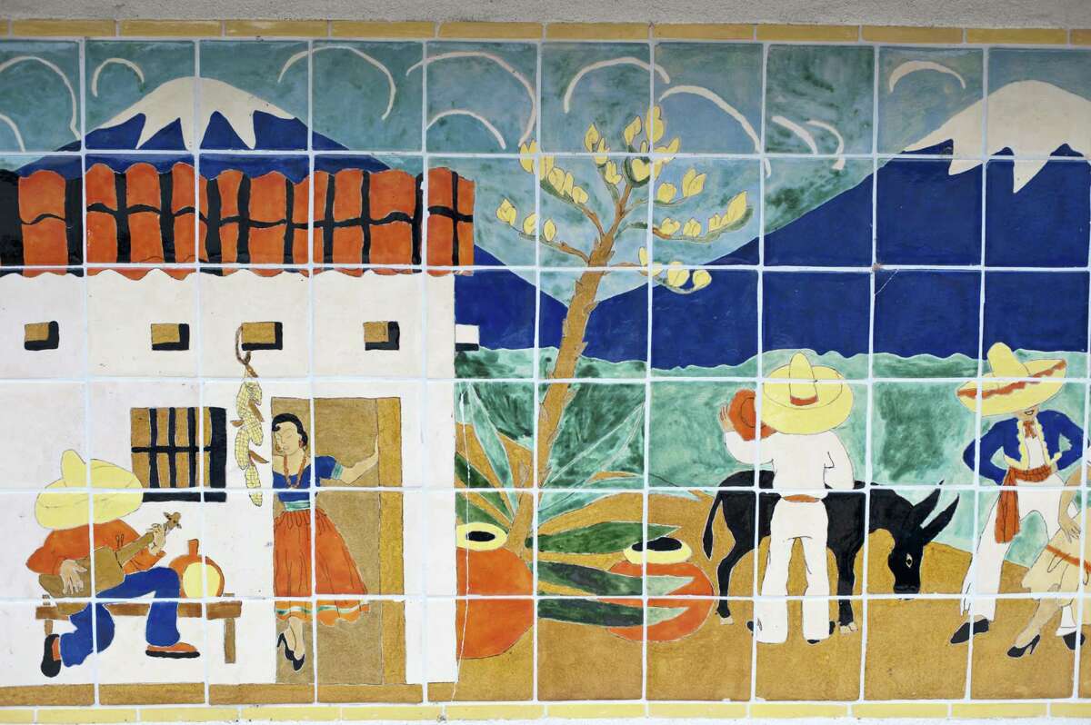 Details of village life in Mexico make up the Maverick Tile Mural that was restored and donated to the San Antonio River Foundation. It now can be seen on the River Walk below the El Tropicana Hotel.
