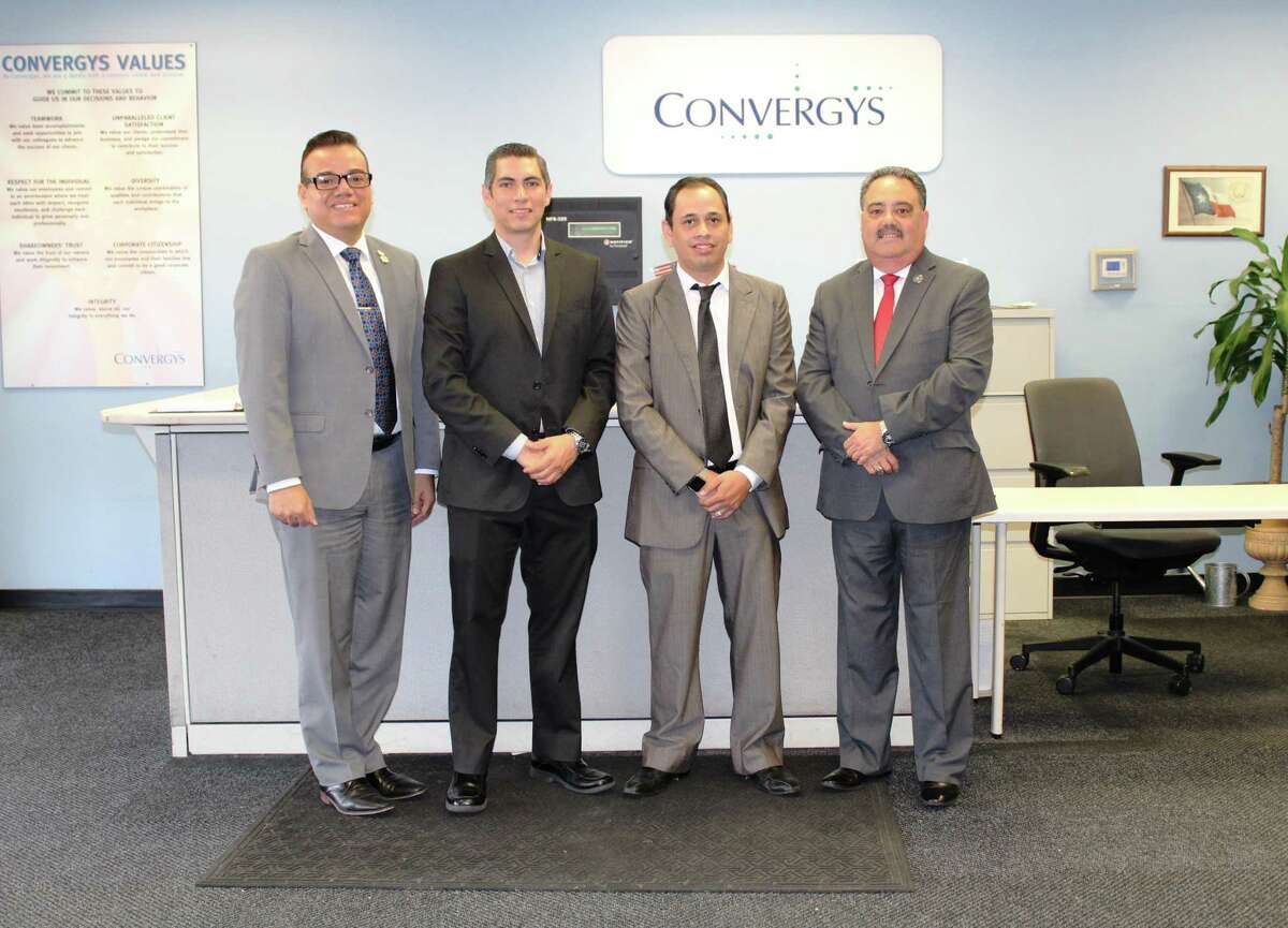 Convergys Corporation, together with the Laredo Community College Economic Development Center and Workforce Solutions for South Texas, are joining forces to hire 200 certified health care agents. Last week, Convergys and LCC held a news conference to announce a job fair. Pictured from left: LCC Executive Director of Economic Development and External Affairs Rodney H. Rodriguez, Convergys Area Management Talent Acquisition Cesar X. Mata, Convergys Site Director Robert Juarez, and Workforce Solutions for South Texas Executive Director Rogelio Treviño.