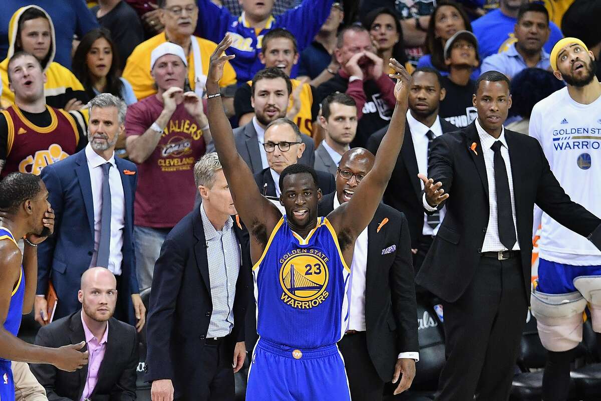 CLEVELAND, OH - JUNE 09: Draymond Green #23 of the Golden State Warriors gestures to the crowd after a foul in the third quarter against the Cleveland Cavaliers in Game 4 of the 2017 NBA Finals at Quicken Loans Arena on June 9, 2017 in Cleveland, Ohio. NOTE TO USER: User expressly acknowledges and agrees that, by downloading and or using this photograph, User is consenting to the terms and conditions of the Getty Images License Agreement. (Photo by Jason Miller/Getty Images)