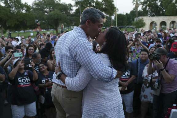 San Antonio mayoral candidate Ron Nirenberg kisses his wife, Erika Prosper, after addressing a jubilant crowd at his campaign headquarters, Saturday, June 10, 2017. Early results in the run off election against Mayor Ivy Taylor, Nuremberg held a nine-point lead.