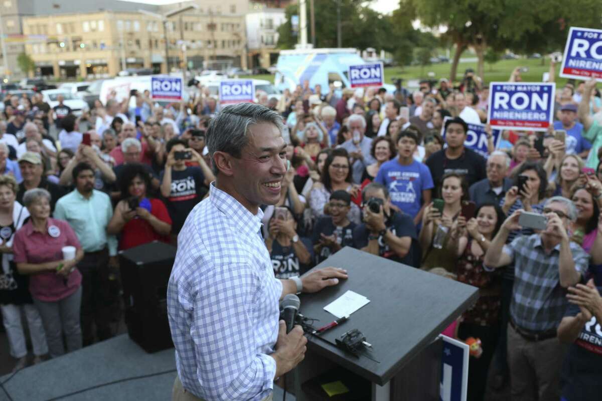 San Antonio mayoral candidate Ron Nirenberg smiles as he gets to the podium to address a jubilant crowd at his campaign headquarters, Saturday, June 10, 2017.