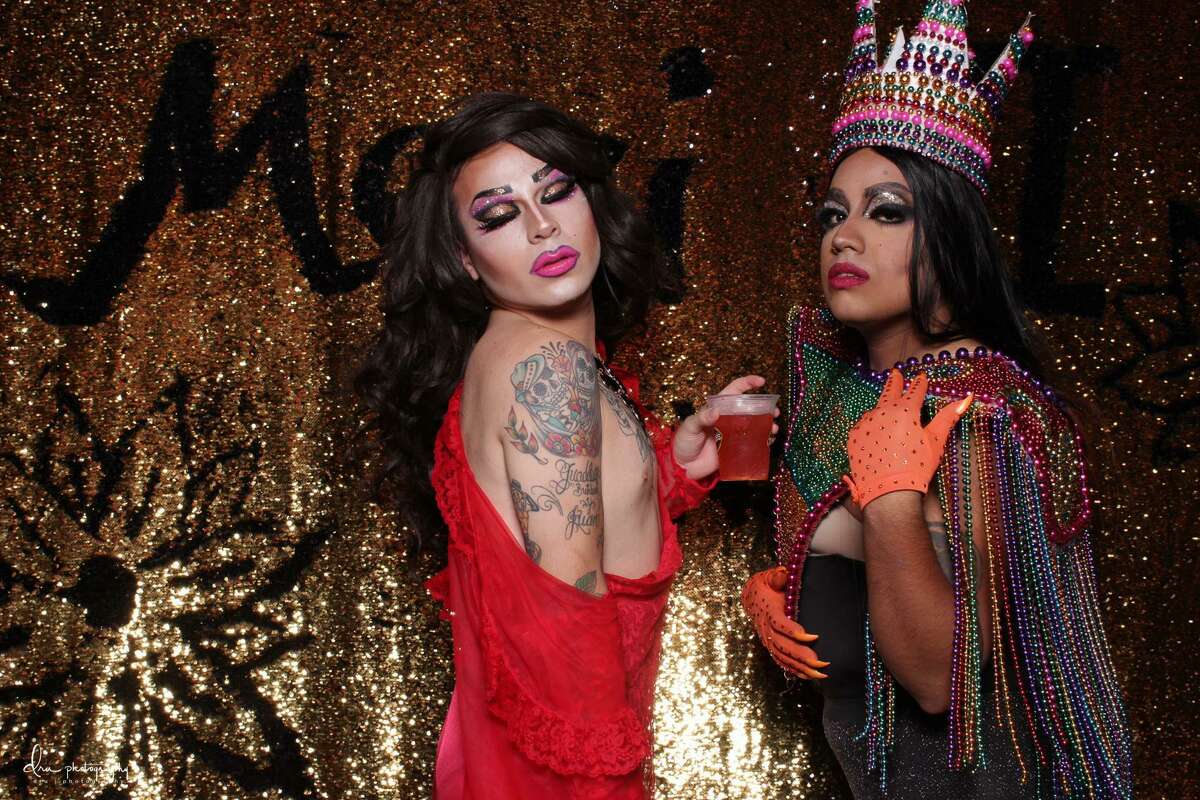 Brian Hernandez (left) and Anthony Diaz (right) pose before the second-installment of MexiQueens, a drag show featuring Latino performers at Karolinas Antiques on May 20, 2017.