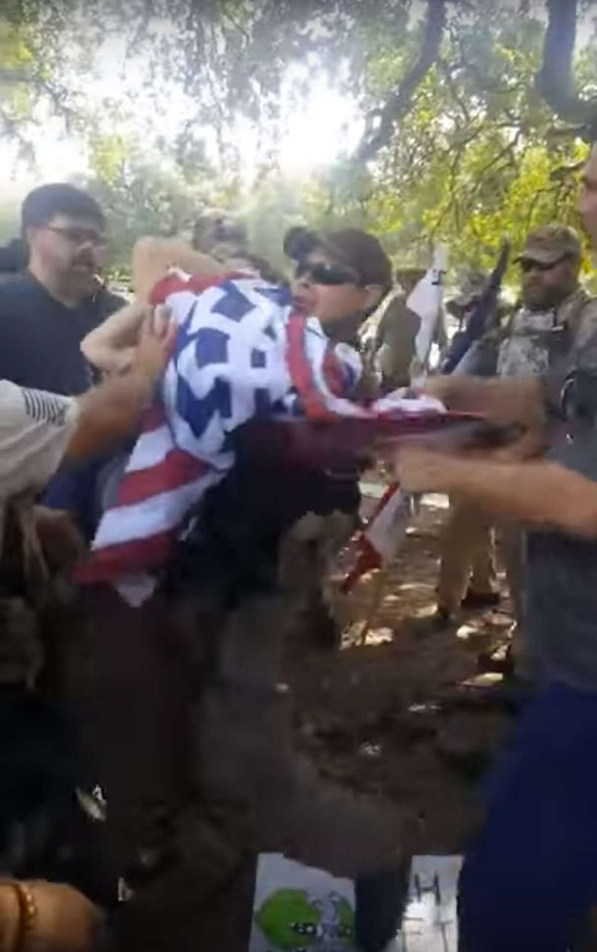 An image from an altercation during a demonstration supporting the Sam Houston statue in Houston's Hermann Park on Saturday, June 10, 2017. (Screenshot from YouTube)
