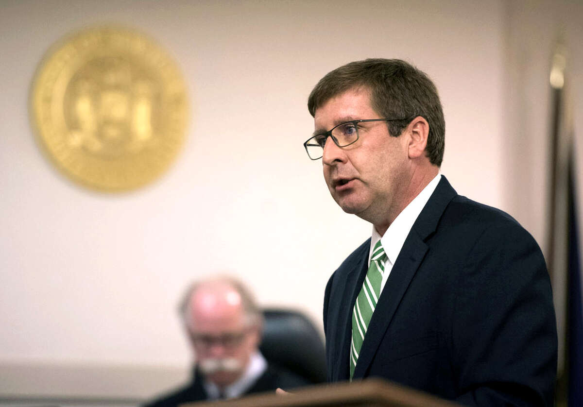 Washington County Public Defender Michael Mercure addresses the jury on Monday, June 12, 2017, in Washington County Court during the triple murder retrial of Matthew Slocum. (Pool photo, Shawn LaChapelle/The Post-Star)
