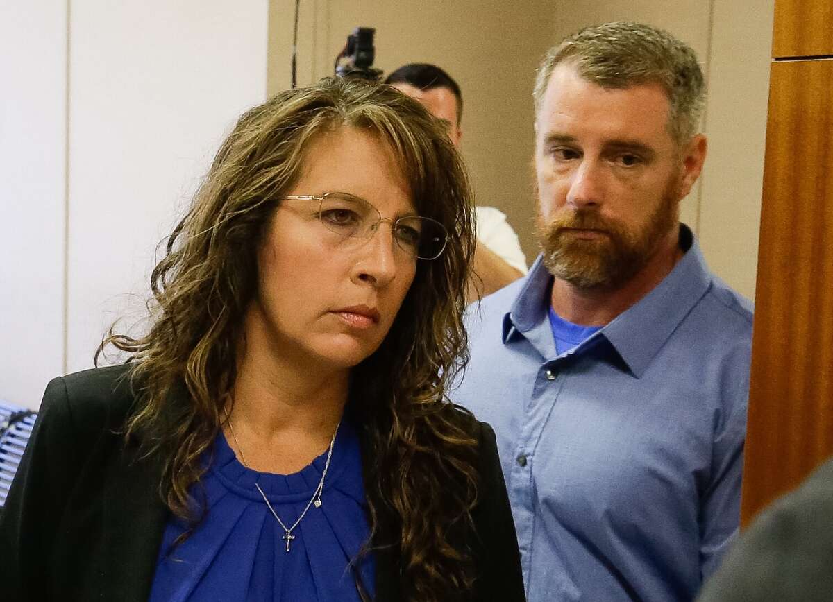 Harris County Sheriff's deputy Chauna Thompson and her husband, Terry Thompson, arrive to court, Tuesday, June 13, 2017. The couple was indicted on murder charges in the death of John Hernandez who died in the hospital on May 31 following the May 28 confrontation with the couple outside a Denny's restaurant. A medical examiner ruled that he died of lack of oxygen to the brain caused by strangulation and chest compression.