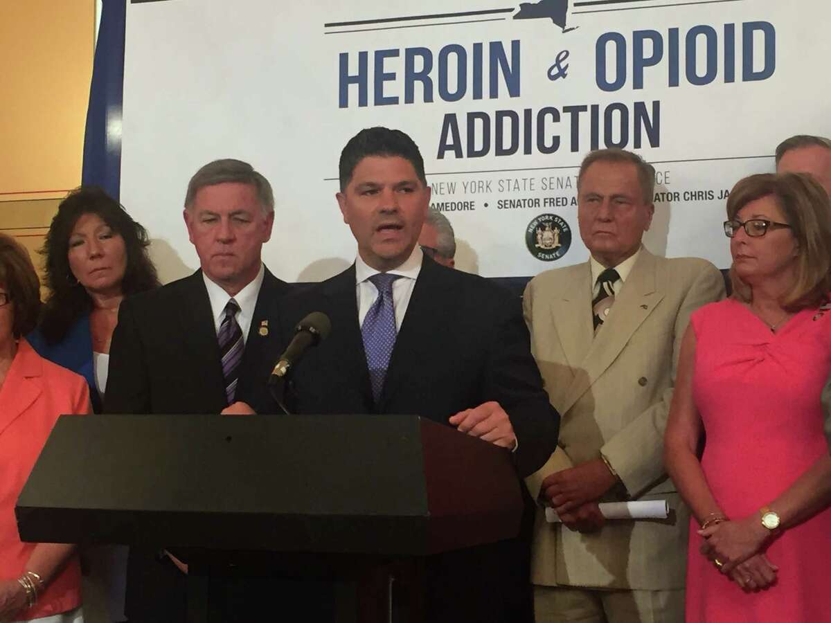 Sen. George Amedore promotes package of bills to combat heroin and opioid abuse.