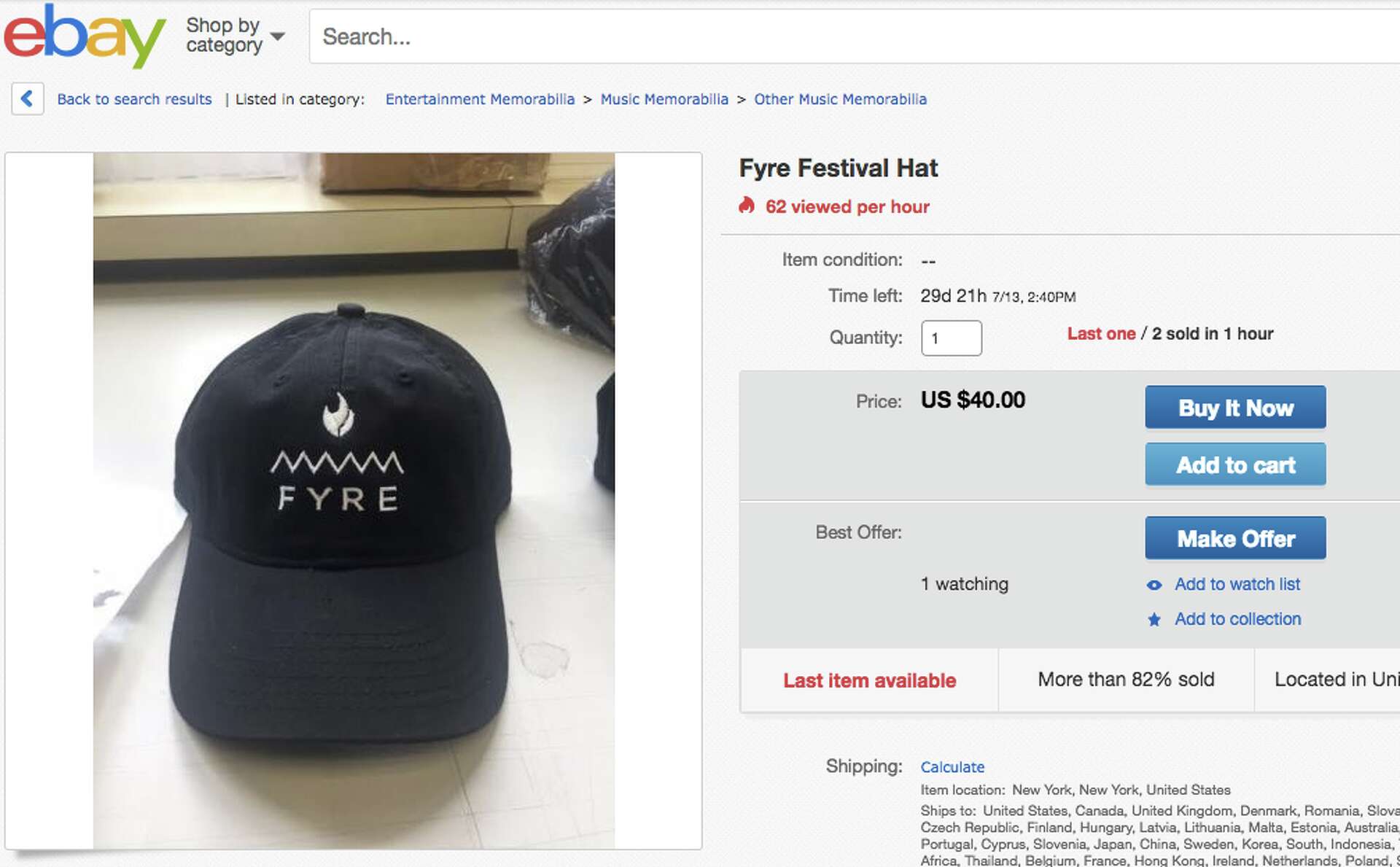 FYRE FESTIVAL HAT US Marshals Are Auctioning Off Fyre Fest Merch main image 2