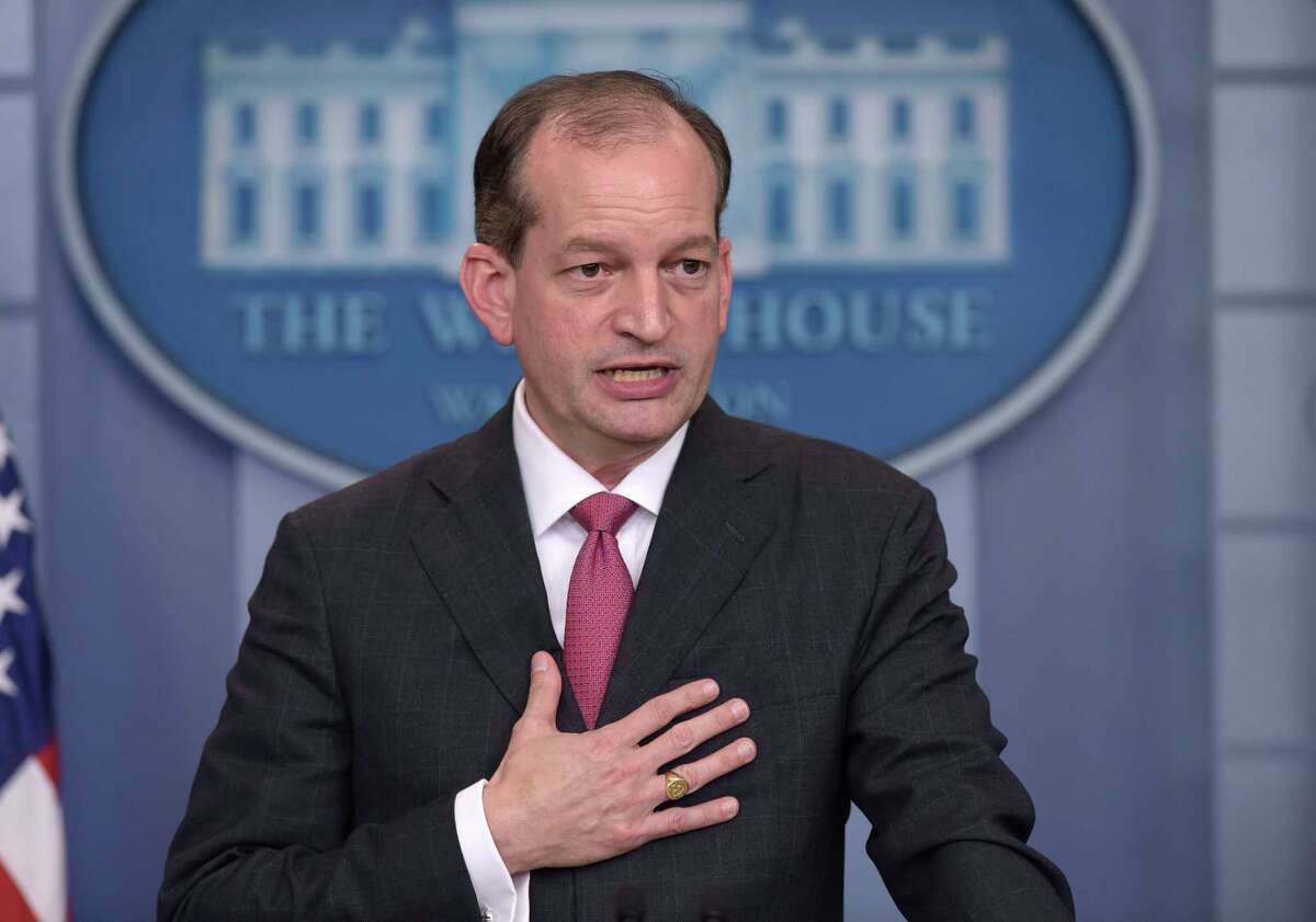 Labor Secretary Alexander Acosta speaks during the daily briefing at the White House in Washington, Monday, June 12, 2017. (AP Photo/Susan Walsh)