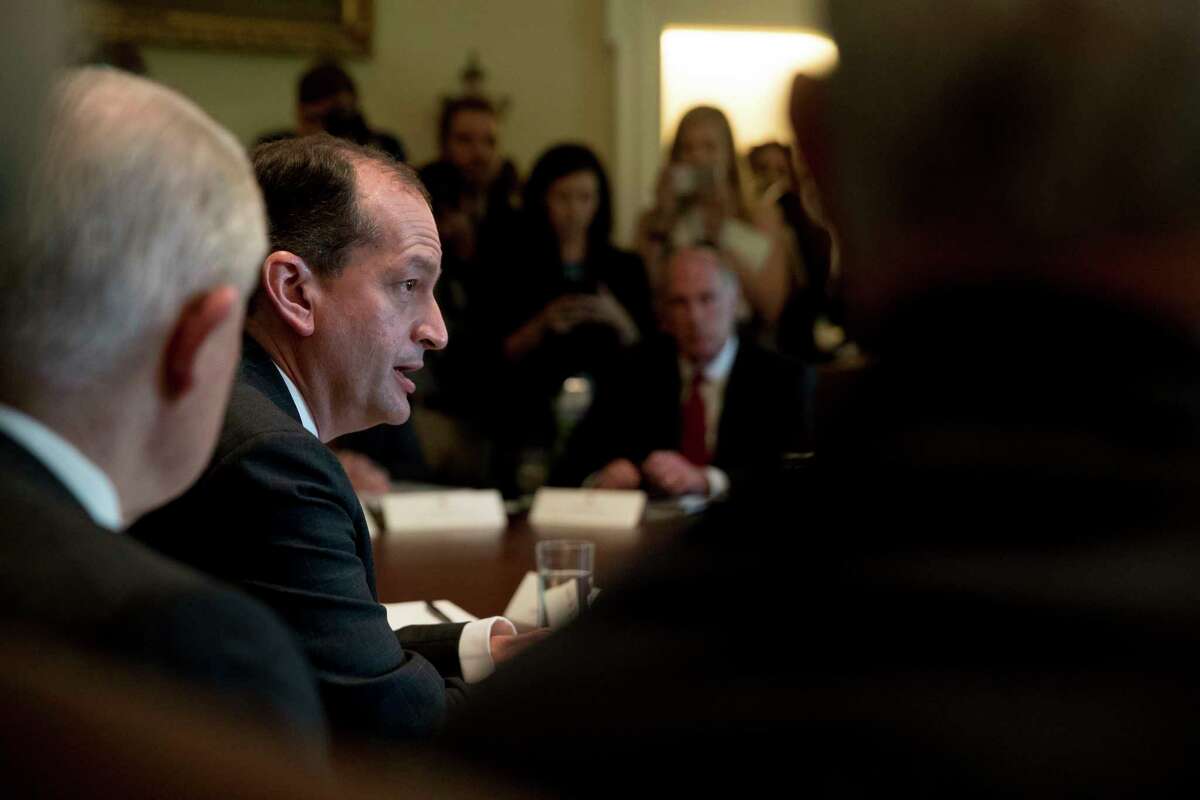 Labor Secretary Alexander Acosta speaks during a Cabinet meeting with President Donald Trump, Monday, June 12, 2017, in the Cabinet Room of the White House in Washington. (AP Photo/Andrew Harnik)