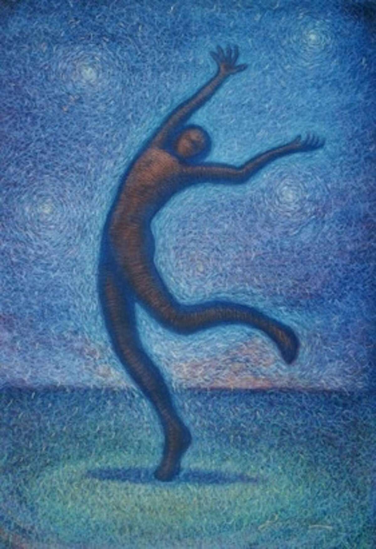 'Just to Dance Beneath a Diamond Sky,' a painting by Paul Larson inspired by the Bob Dylan song, 'Mr. Tambourine Man.' The painting will be featured in an upcoming exhibition of artwork inspired by song lyrics.