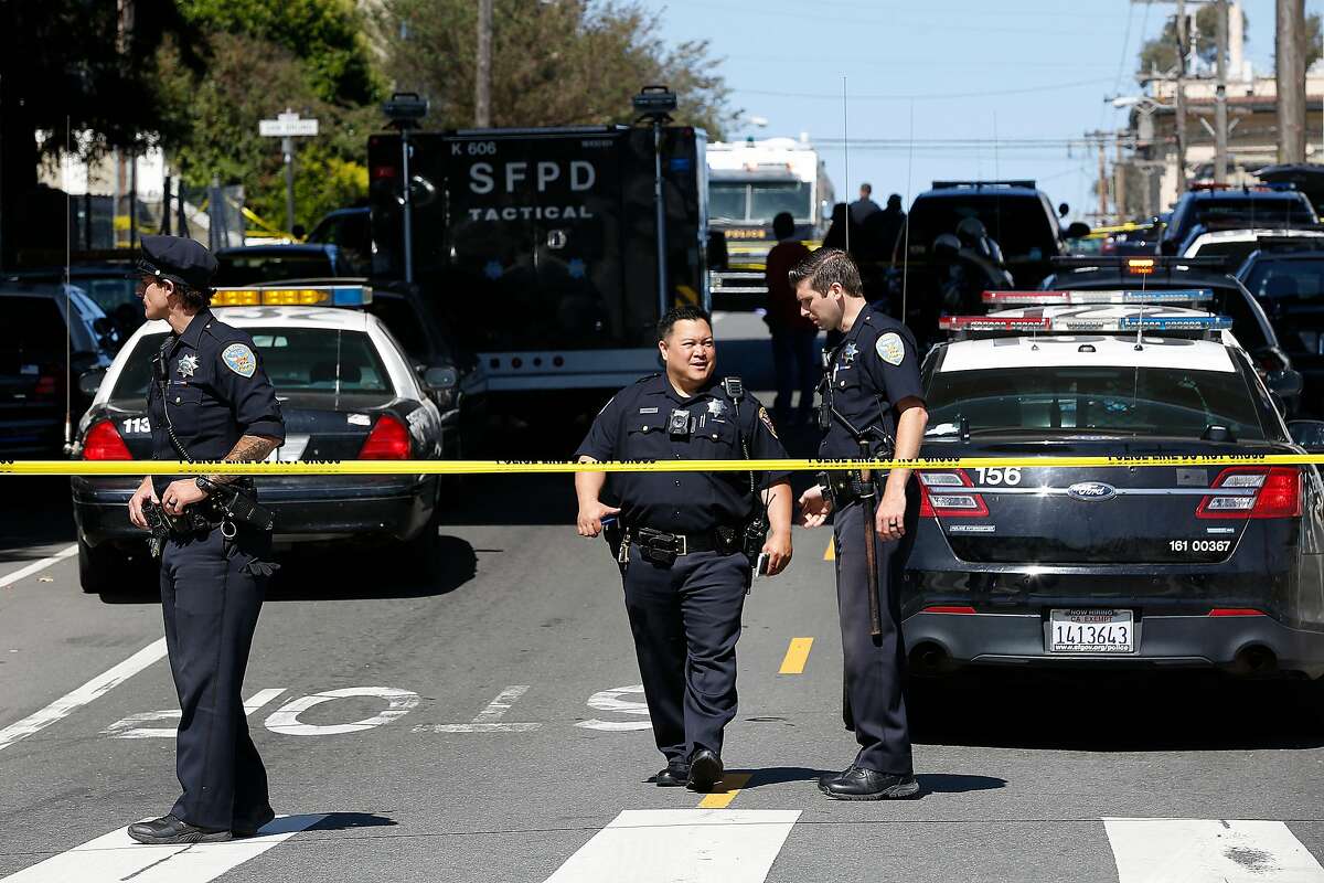 View from Vermont at 17th streets a block from the mass shooting incident inside the UPS facility on San Bruno took place between 16 and 17th streets where four are dead (including shooter) with one more victim status unknown on Wednesday, June 14, 2017, in San Francisco, Calif.