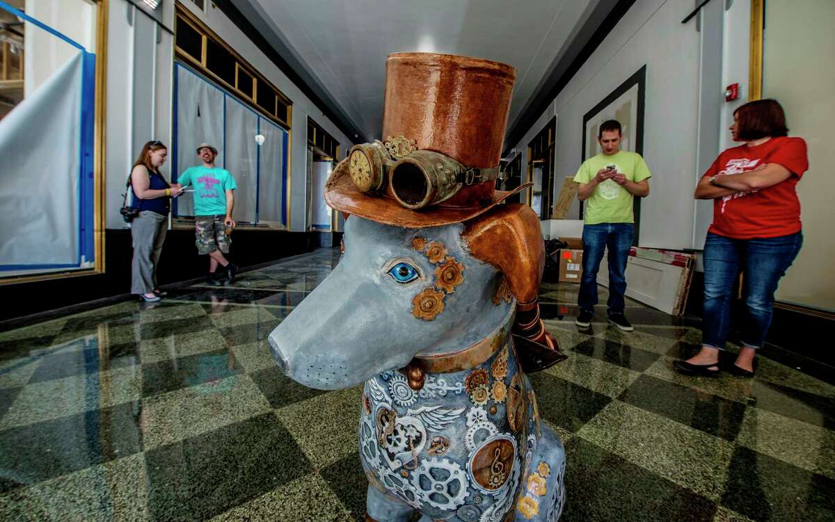 Steampunk Nipper is readied for his new home on the streets of the City of Albany on Wednesday, June 14, 2017, in Albany, N.Y. (Skip Dickstein/Times Union)