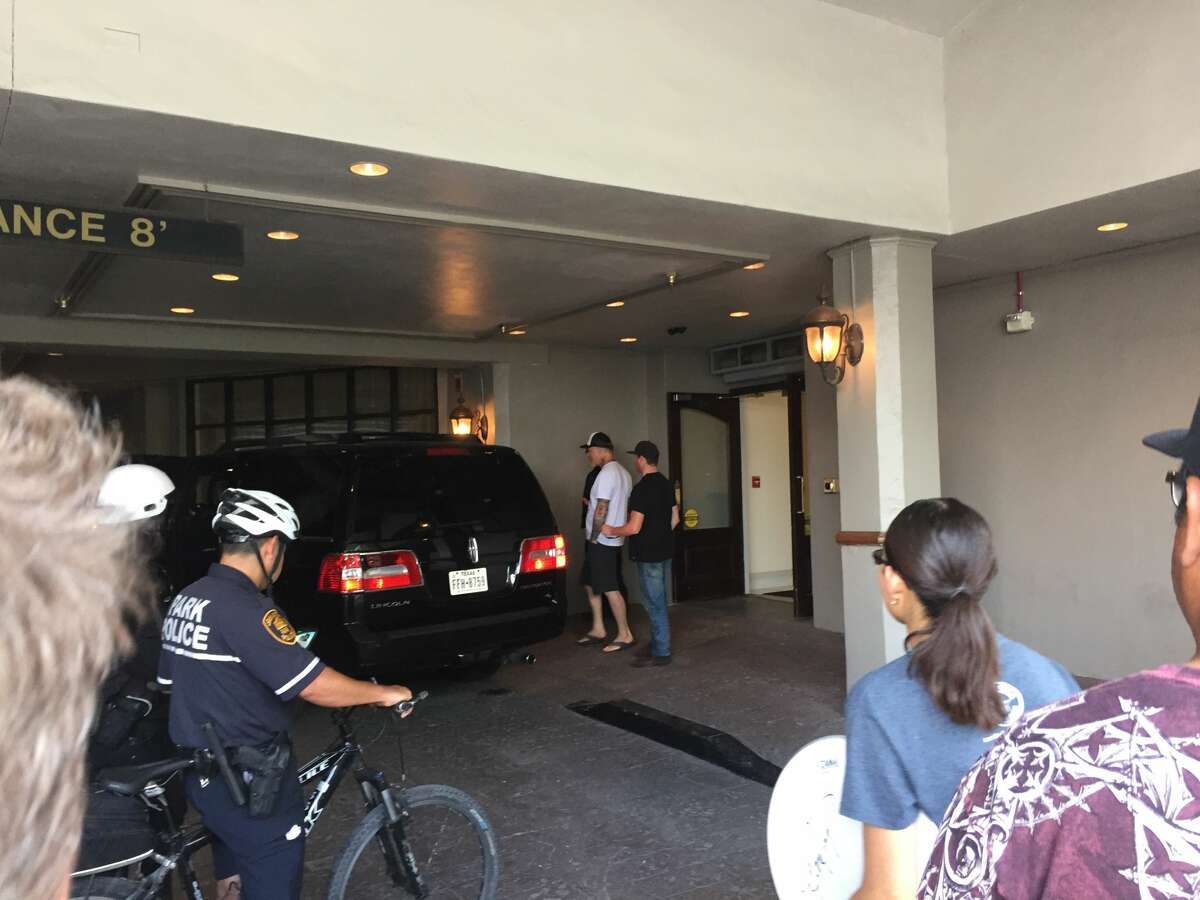 While in San Antonio for one of the biggest shows of the year, Metallica appeared to be staying at the St. Anthony Hotel, according to local metal heads. This photo taken hours before their June concert shows the band crew gathering in the hotel entrance.