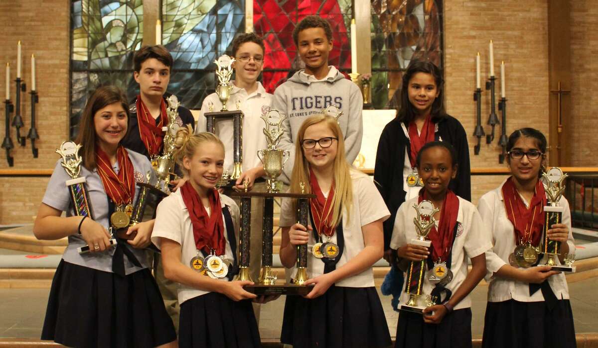 A team from St. Luke's Episcopal School won top honors in the World Scholars Cup regionals in Houston and will advance to the academic competition's global round. Front row: Claire Brown, Margaret Stevens, Ella Gunn, Ainsley Hunter, Malaika Koreshi; back row: Duncan Rattray, Samuel Spezia-Lindner, Gavin Walker, Gabrielle Luna.