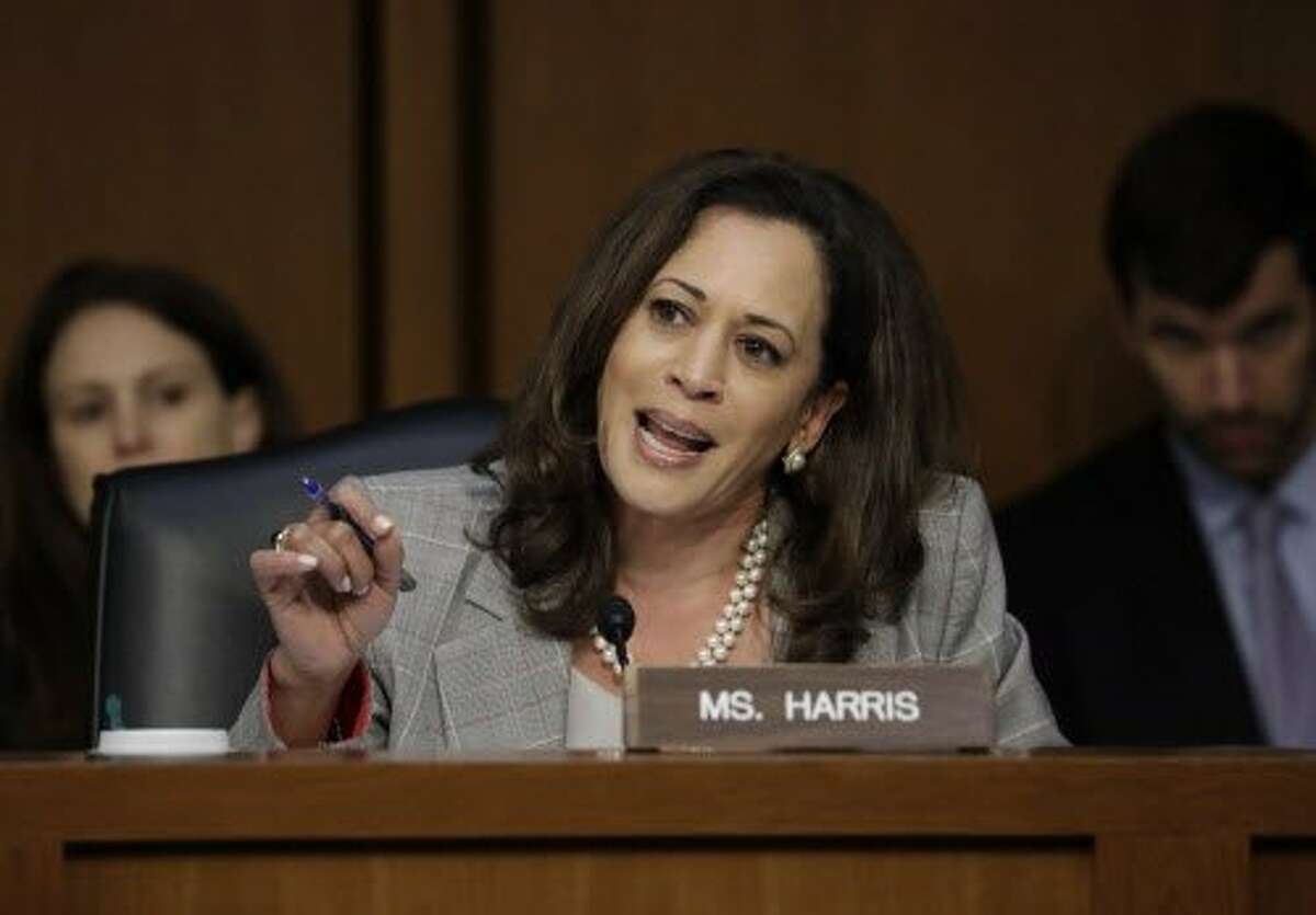 Sen. Kamala Harris, D-Calif., questions Attorney General Jeff Sessions testifies before the Senate Select Committee on Intelligence about his role in the firing of FBI Director James Comey and the investigation into contacts between Trump campaign associates and Russia, on Capitol Hill in Washington, Tuesday, June 13, 2017. (AP Photo/J. Scott Applewhite)