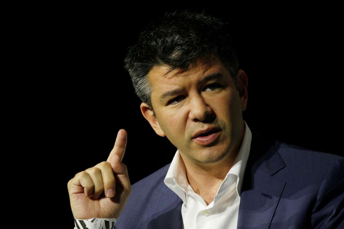 FILE – In this file photo, Travis Kalanick, Uber co-founder and CEO and Michael Arrington TechCrunch founder (not shown) talk during a fireside chat at TechCrunch Disrupt SF on Monday, September 8, 2014 in San Francisco, Calif. It was recently revealed that he meditated in a lactation room on Uber's campus.