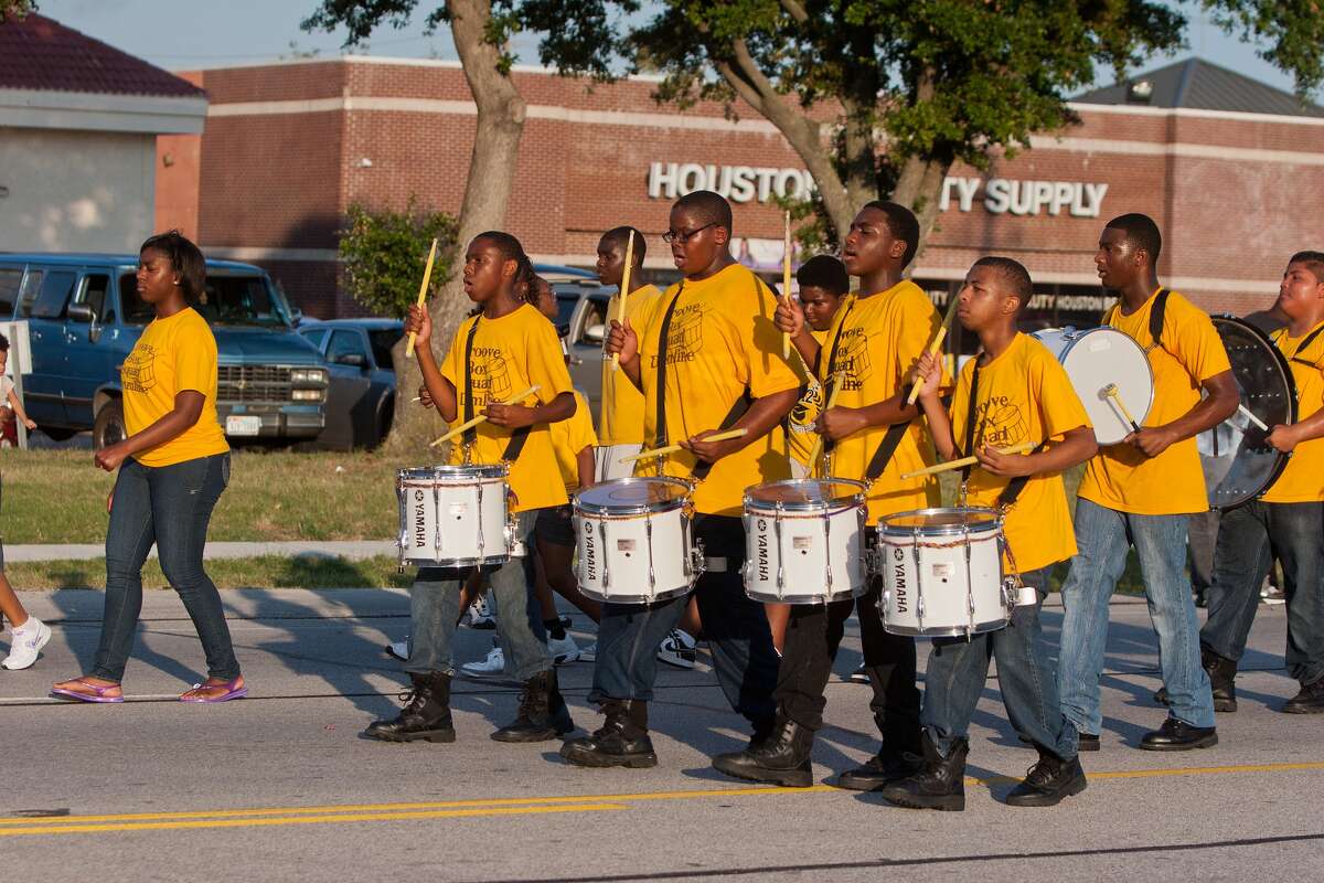 The Groove Box Squad Drumline from Girls & Boys Prep School at the Tenth annual Missouri City Juneteenth Parade.